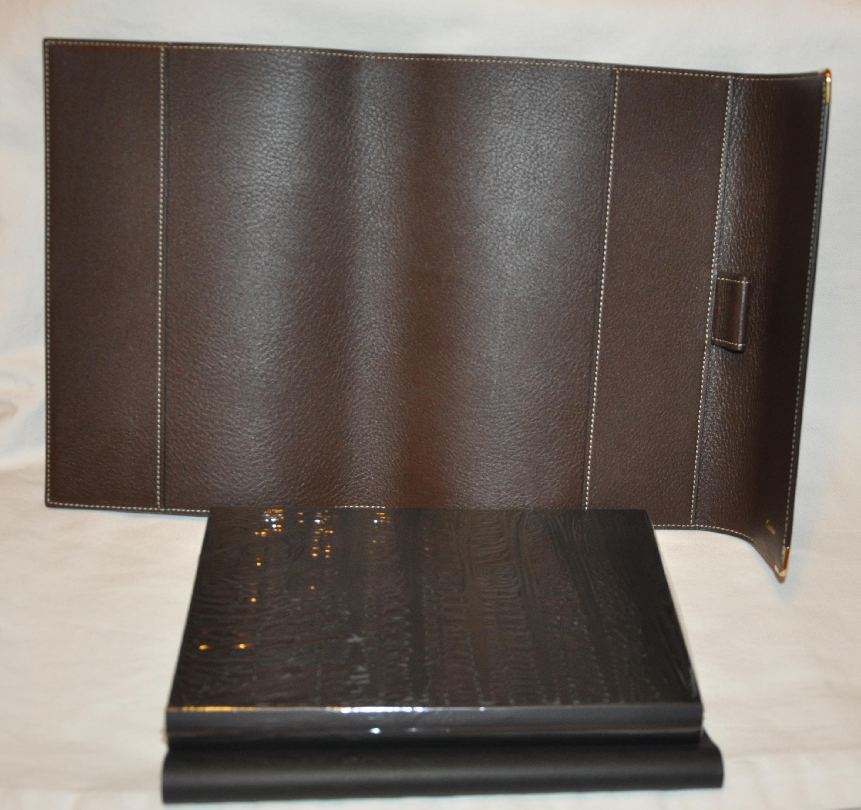 Black Cartier Signature Monogram Textured Coco-Brown & Gold Hardware Covered Notebook For Sale