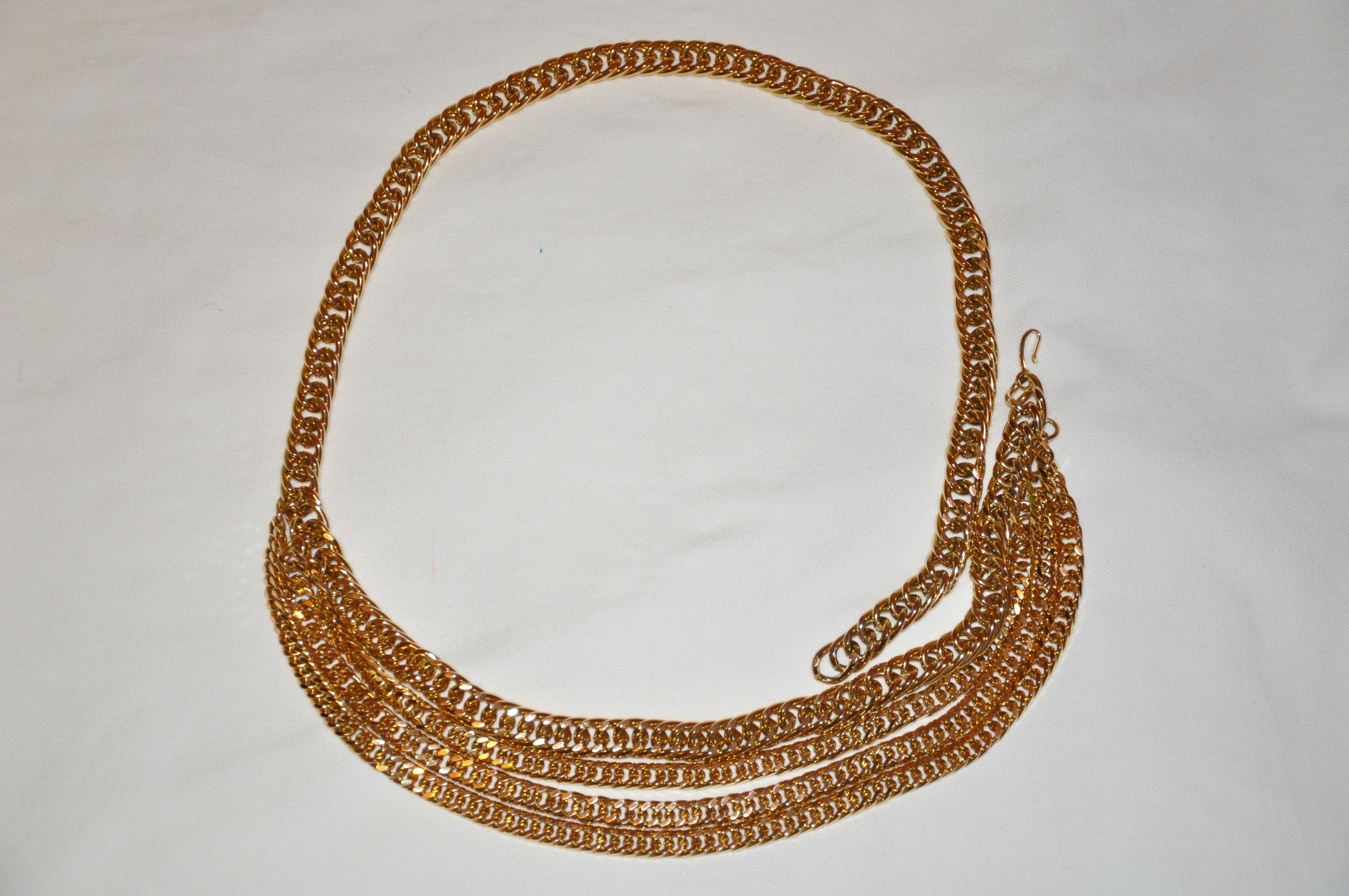 Brown Thick Polished Gilded Gold Vermeil Hardware 4-Tier Adjustable Chain Belt For Sale