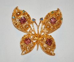 Beautifully Delicate Gilded Gold Vermeil Hardware Etched "Butterfly" Brooch