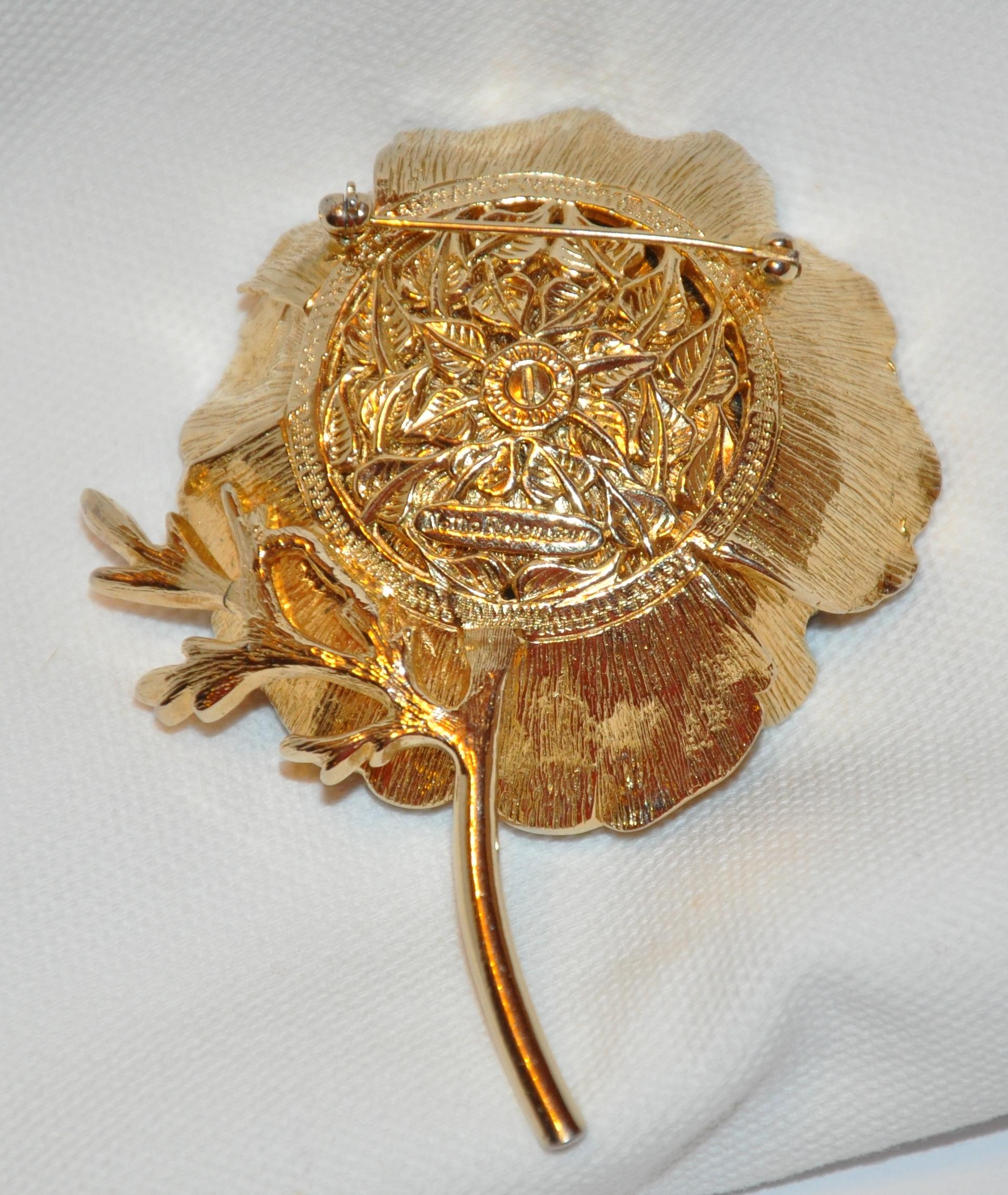 Retro Nettie Rosenstein Beautiful 2-Tier Floral with Pearl & Micro Faux Diamond Brooch For Sale