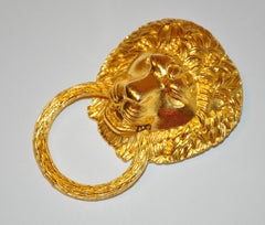 Kenneth Lane Large Gilded Gold Vermeil Hardware "Lion with Ring" Pendant/Brooch