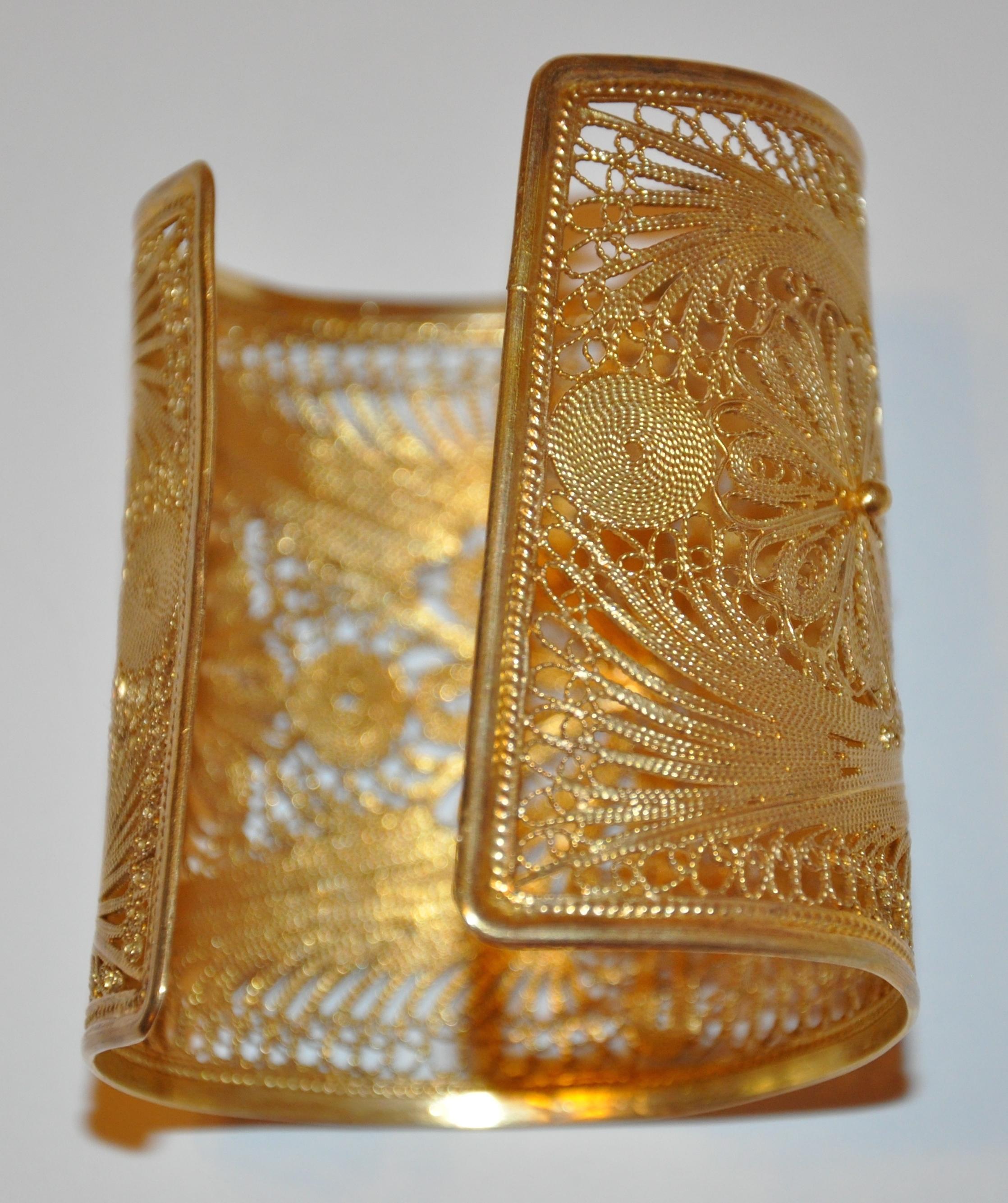 Art Nouveau Yvone Christa Silver-Base with Gold-Plated Overlay Filigree Cuff  For Sale