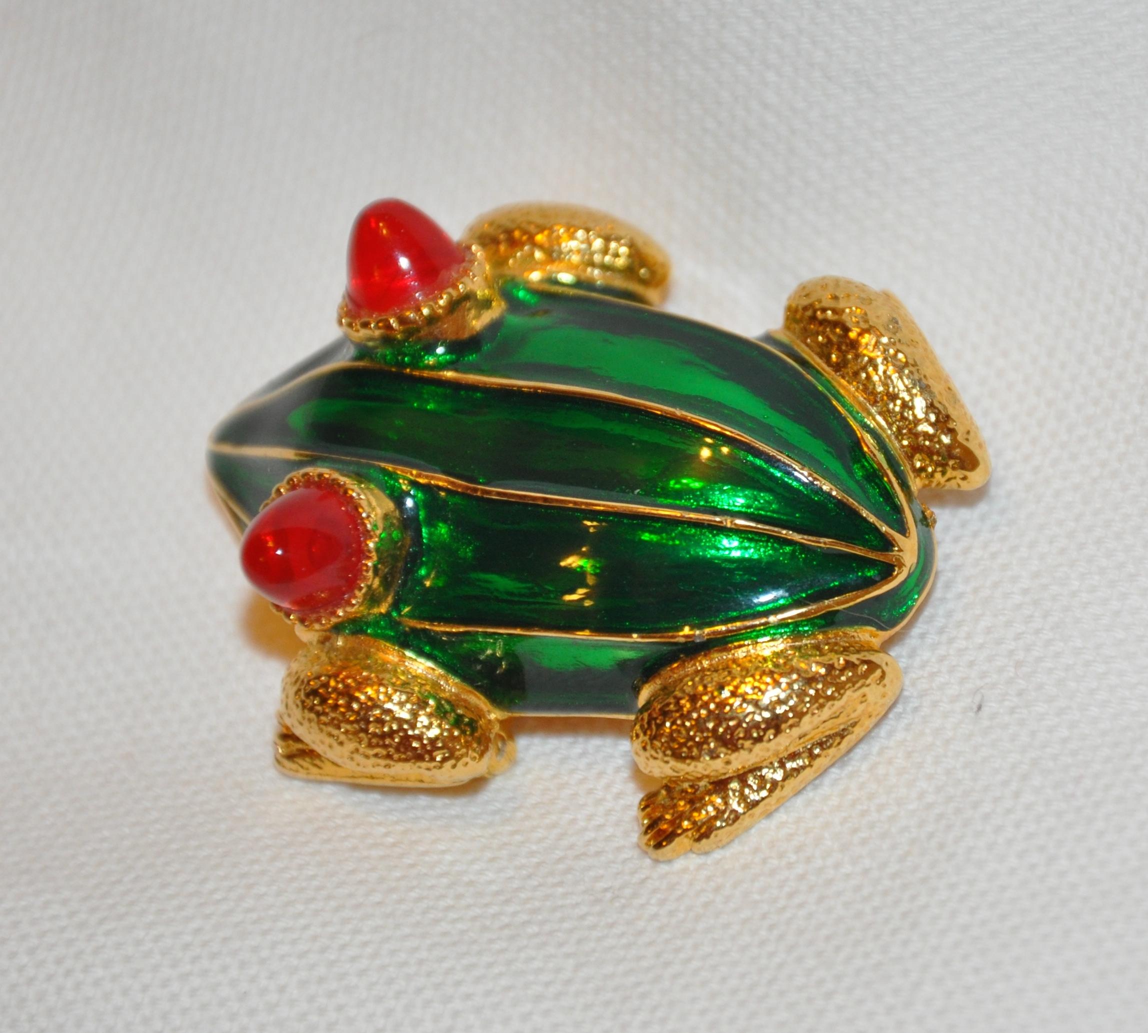Kenneth Lane Rare Vivid Whimsical Green Enamel with Red Accent 