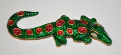 Kenneth Lane Whimsical Green Enamel with Ruby-Like Accent "Alligator" Brooch