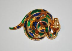 Whimsical Gilded Gold Hardware with MultiColor Enamel Inlay "Copperhead" Brooch
