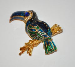 Whimsical Multi-Shade Enamel Inlay over Gilded Gold Hardware "Bird" Brooch