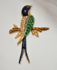 Gilded Gold Vermeil Hardware with Rich Multi-Color Enamel "Robin" Brooch