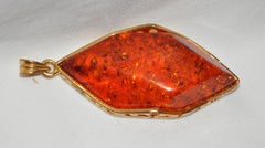 Huge Polished Gilded Gold Vermeil Hardware Set With Natural Amber Pendant