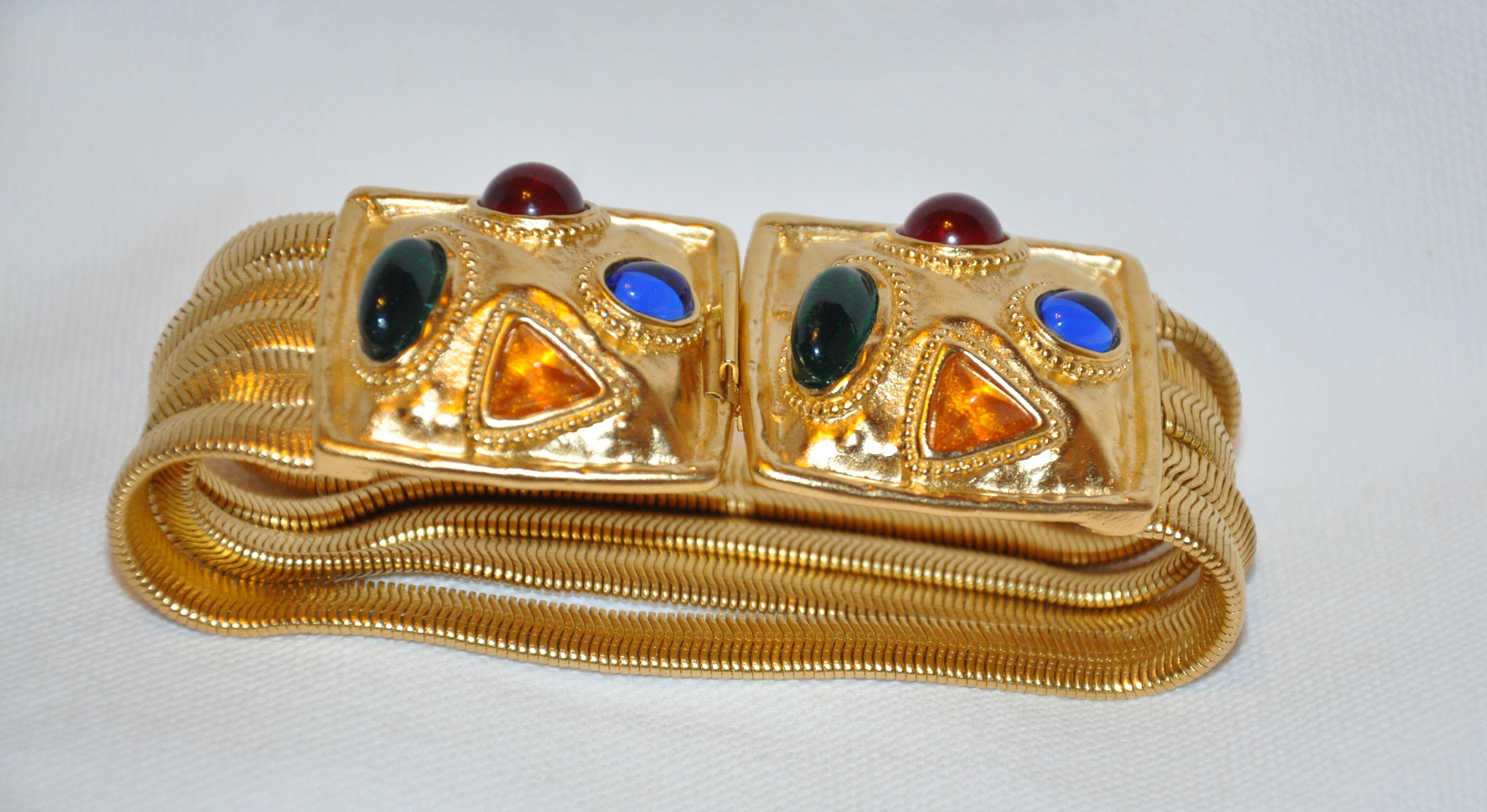 Baroque Gilded Gold Vermeil Hardware 5-Tier with Multi Color Abstract Bracelet For Sale