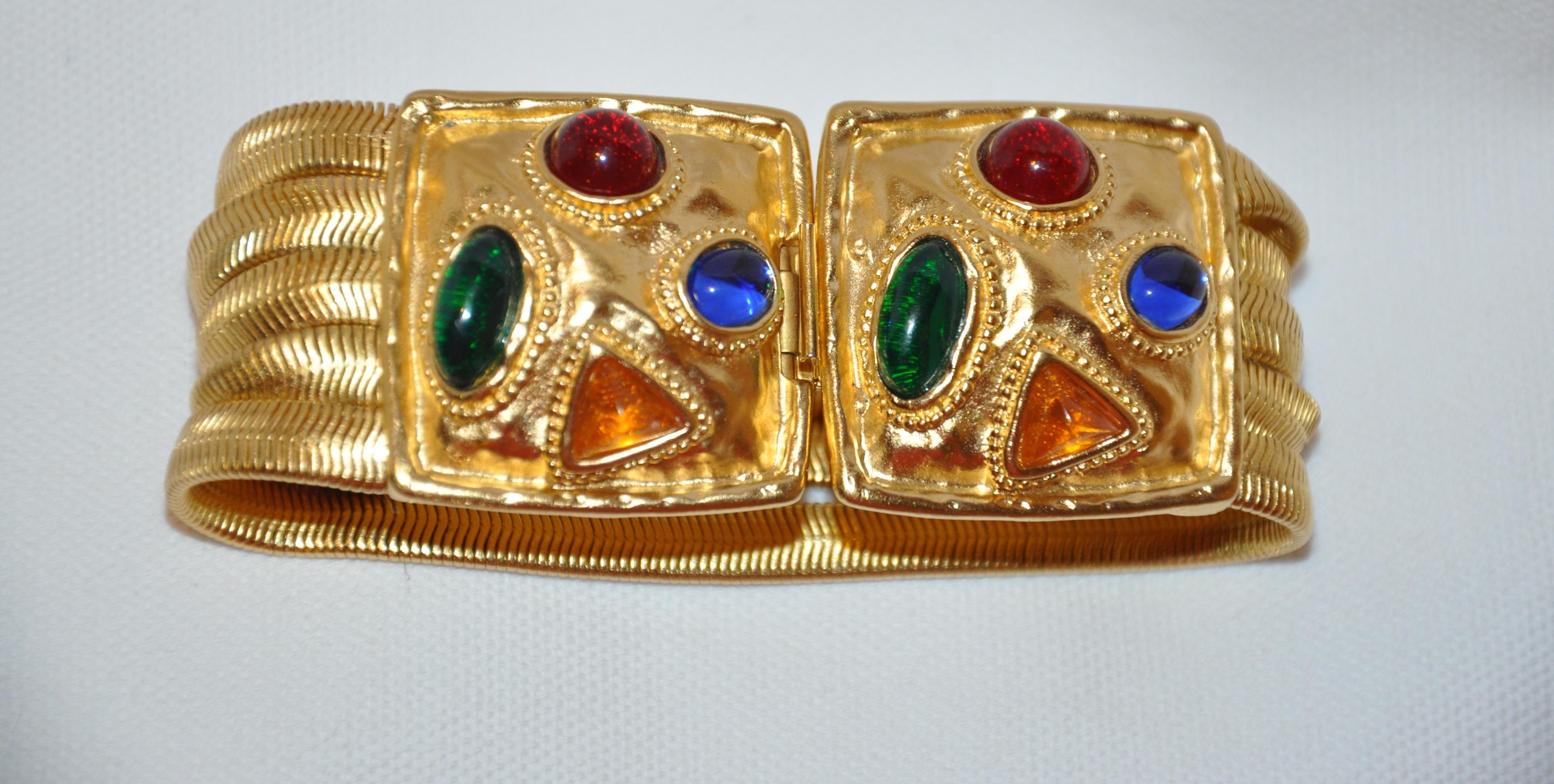 Gilded Gold Vermeil Hardware 5-Tier with Multi Color Abstract Bracelet In Good Condition For Sale In New York, NY