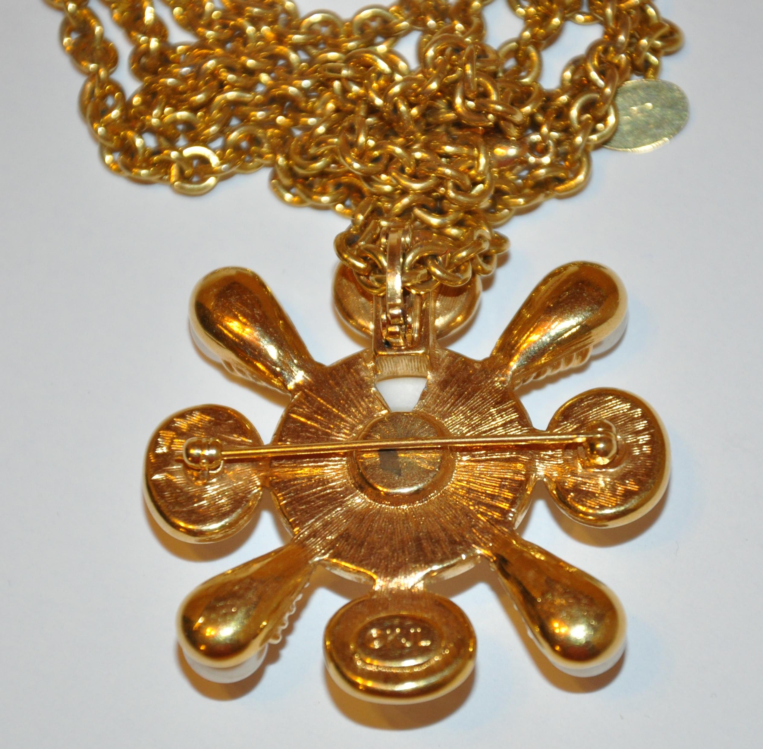Baroque Kenneth Jay Lane Gilded Gold Vermeil Hardware with Optional Pendant & Brooch For Sale