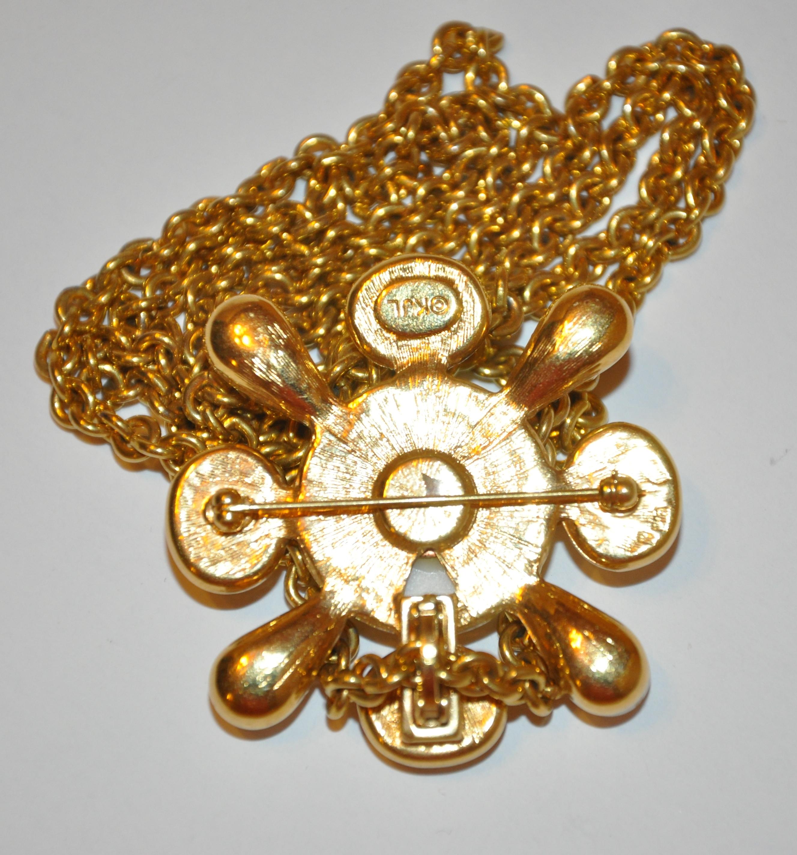 Kenneth Jay Lane Gilded Gold Vermeil Hardware with Optional Pendant & Brooch In Good Condition For Sale In New York, NY