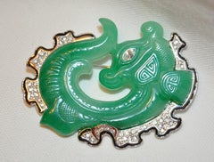 Kenneth Jay Lane "Asian Inspired" Faux "Jadeite Dragon" & Faux Diamonds Brooch