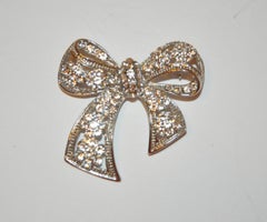 Polished Silver Hardware "Floral Bow" with Faux Diamonds Brooch