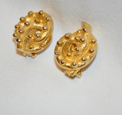Kenneth Jay Lane Etched Gilded Gold Vermeil Hardware "Studded Pretzel" Earrings