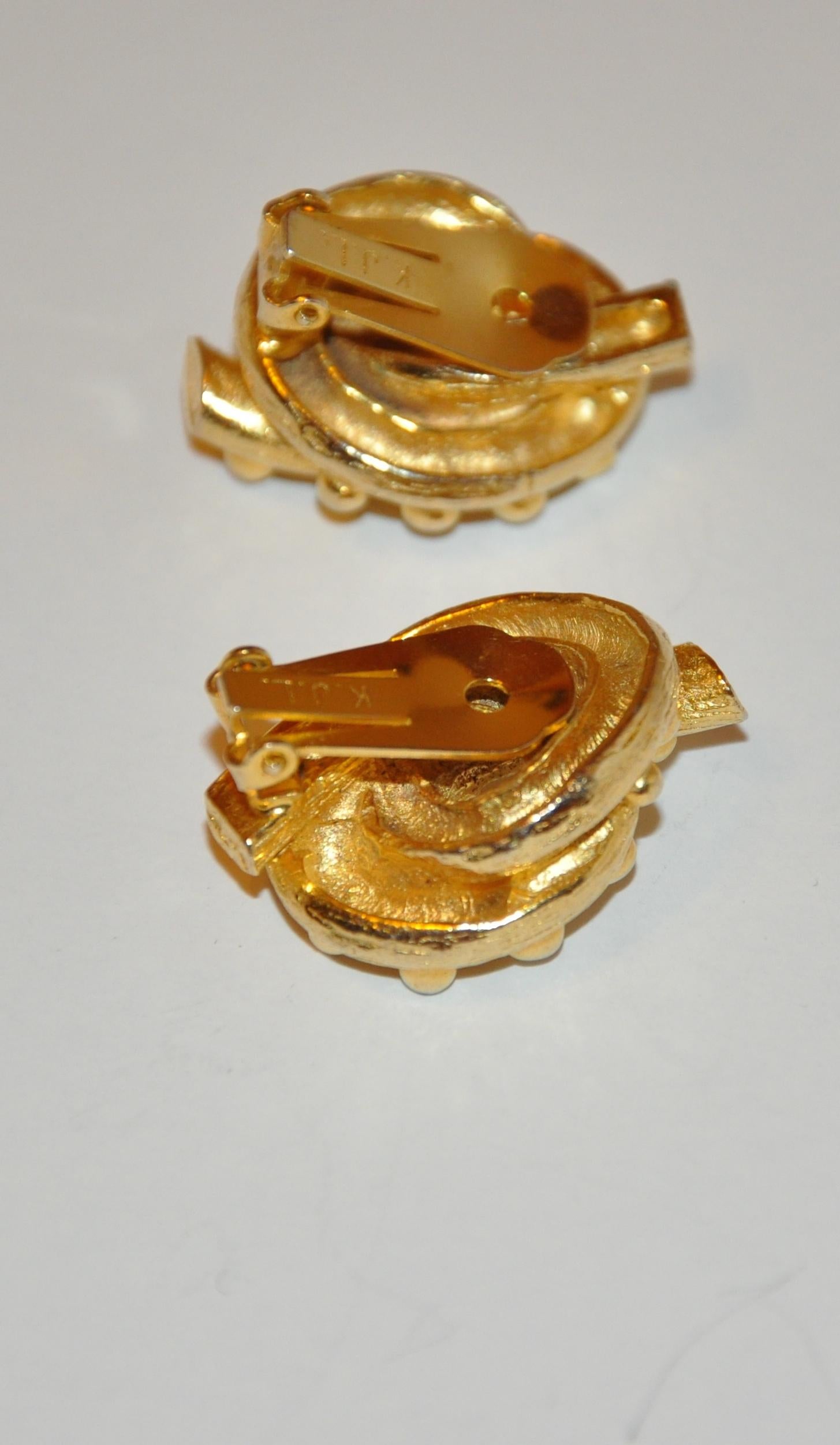 Kenneth Jay Lane Etched Gilded Gold Vermeil Hardware 