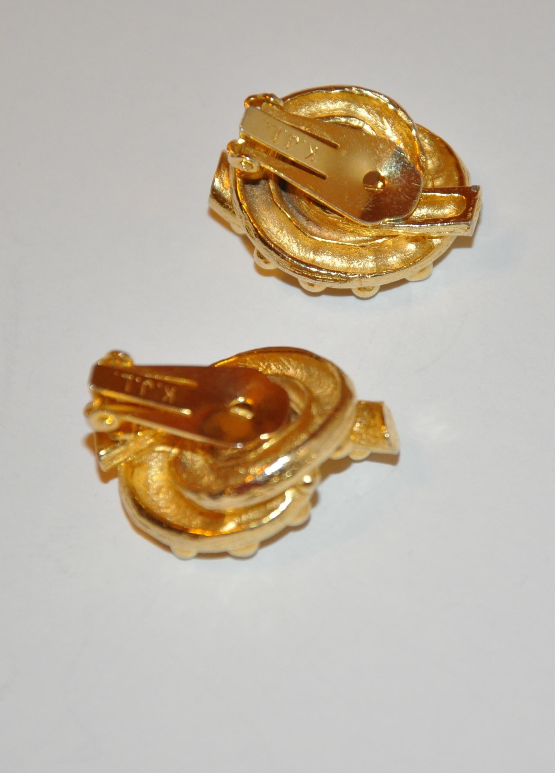 Women's or Men's Kenneth Jay Lane Etched Gilded Gold Vermeil Hardware 
