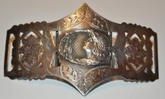Victorian-Era Etched Floral with Inlaid "Floral Lady" 3-Piece Silver Belt Buckle