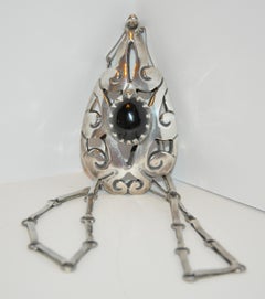 "J.H.S." Huge Abstract Silver 925 with Black Onyx Pendant with Necklace