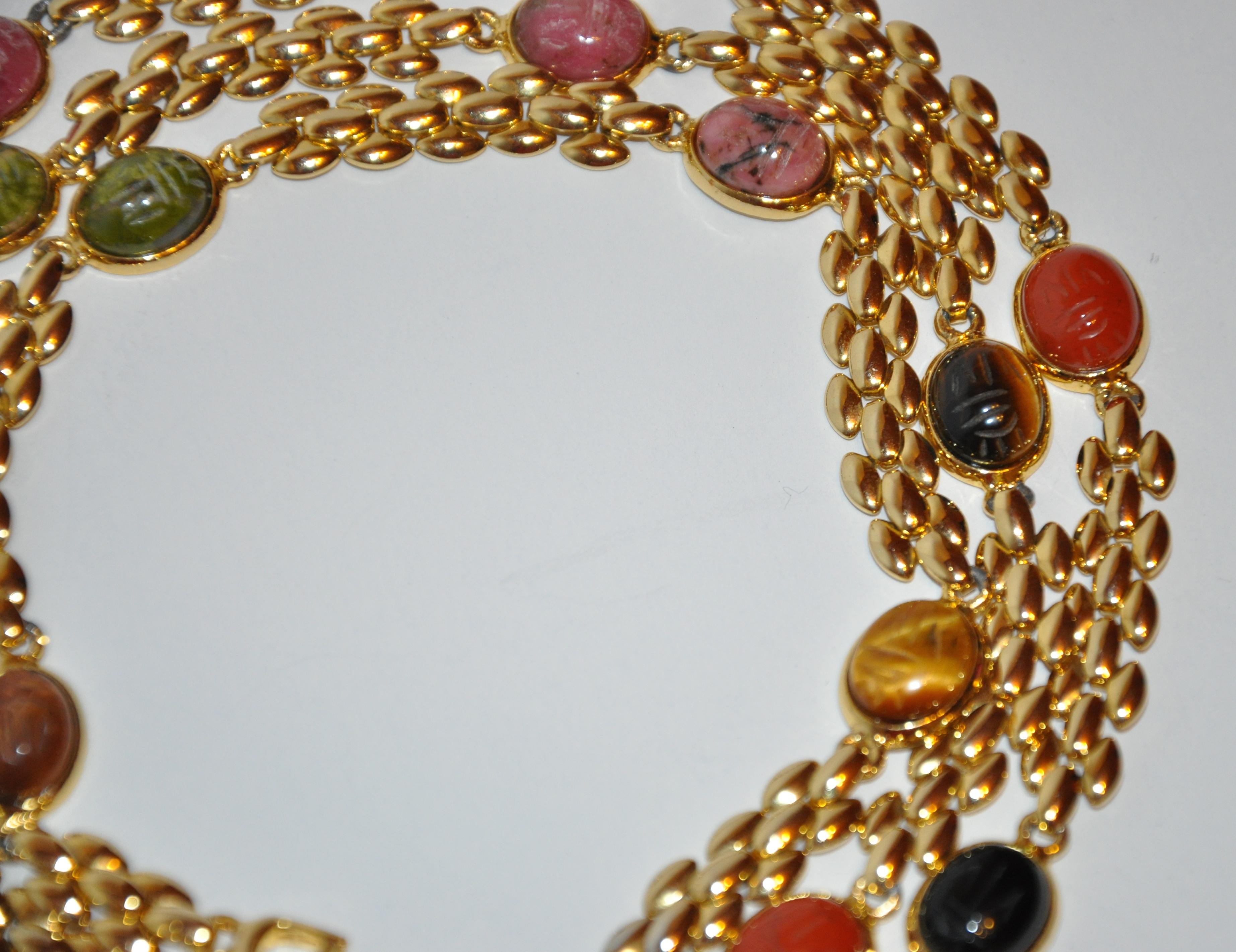 Gilded Gold Vermeil Hardware with Multi-Color Etched Scrab Necklace In Good Condition For Sale In New York, NY