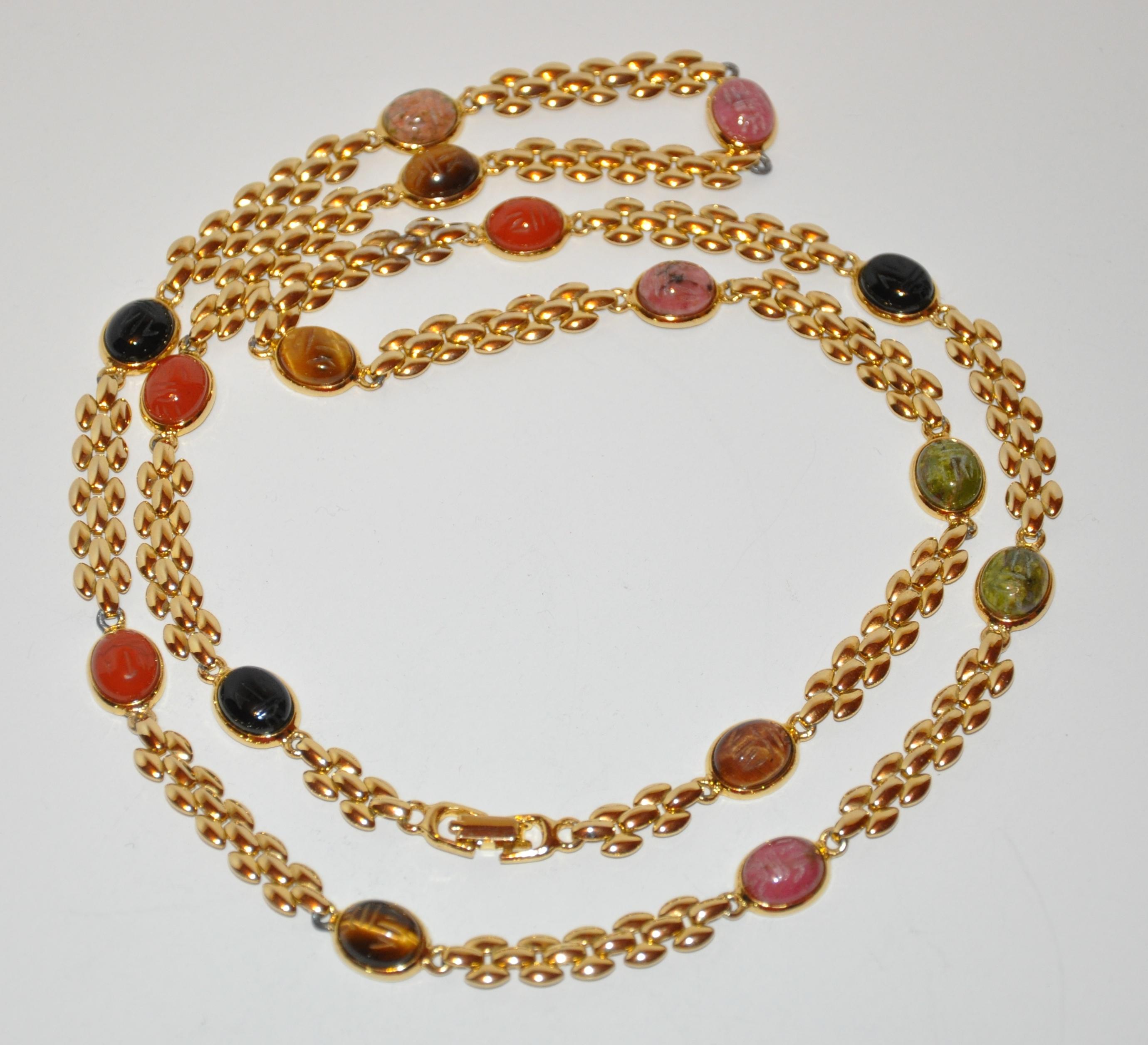 Women's or Men's Gilded Gold Vermeil Hardware with Multi-Color Etched Scrab Necklace For Sale