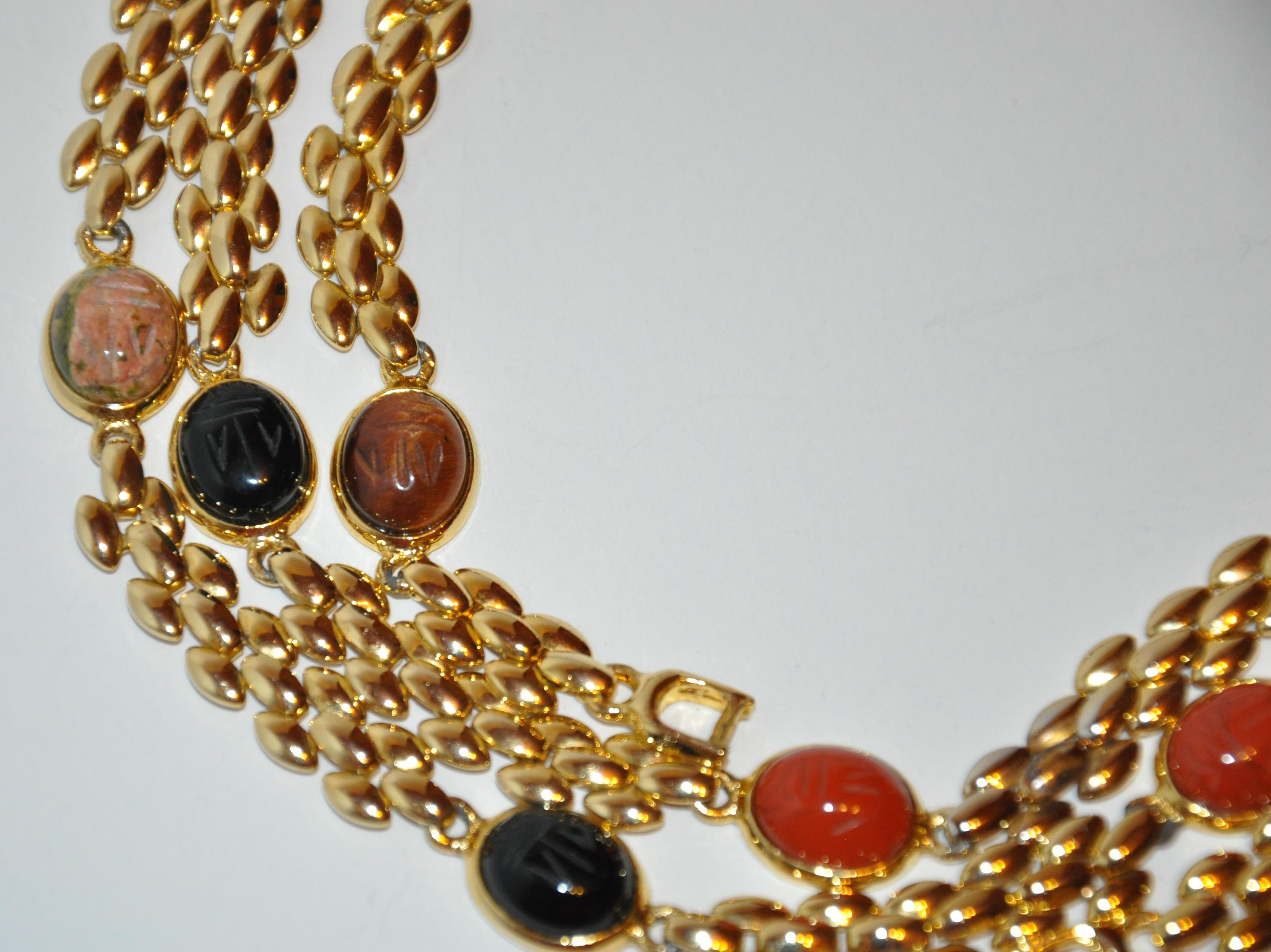 Gilded Gold Vermeil Hardware with Multi-Color Etched Scrab Necklace For Sale 1