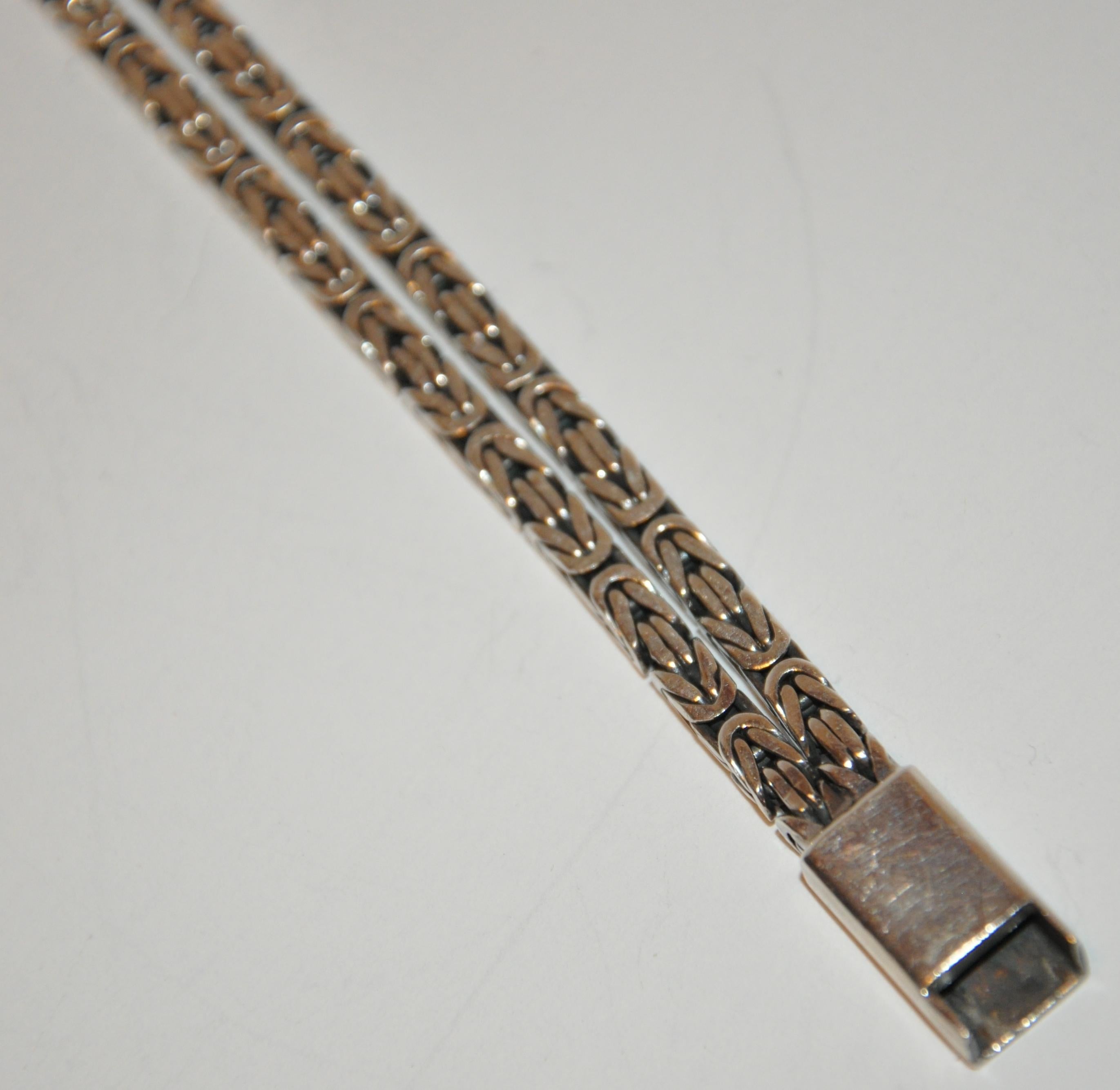 Baroque Heavy Silver 925 Double-Strand Bracelet For Sale