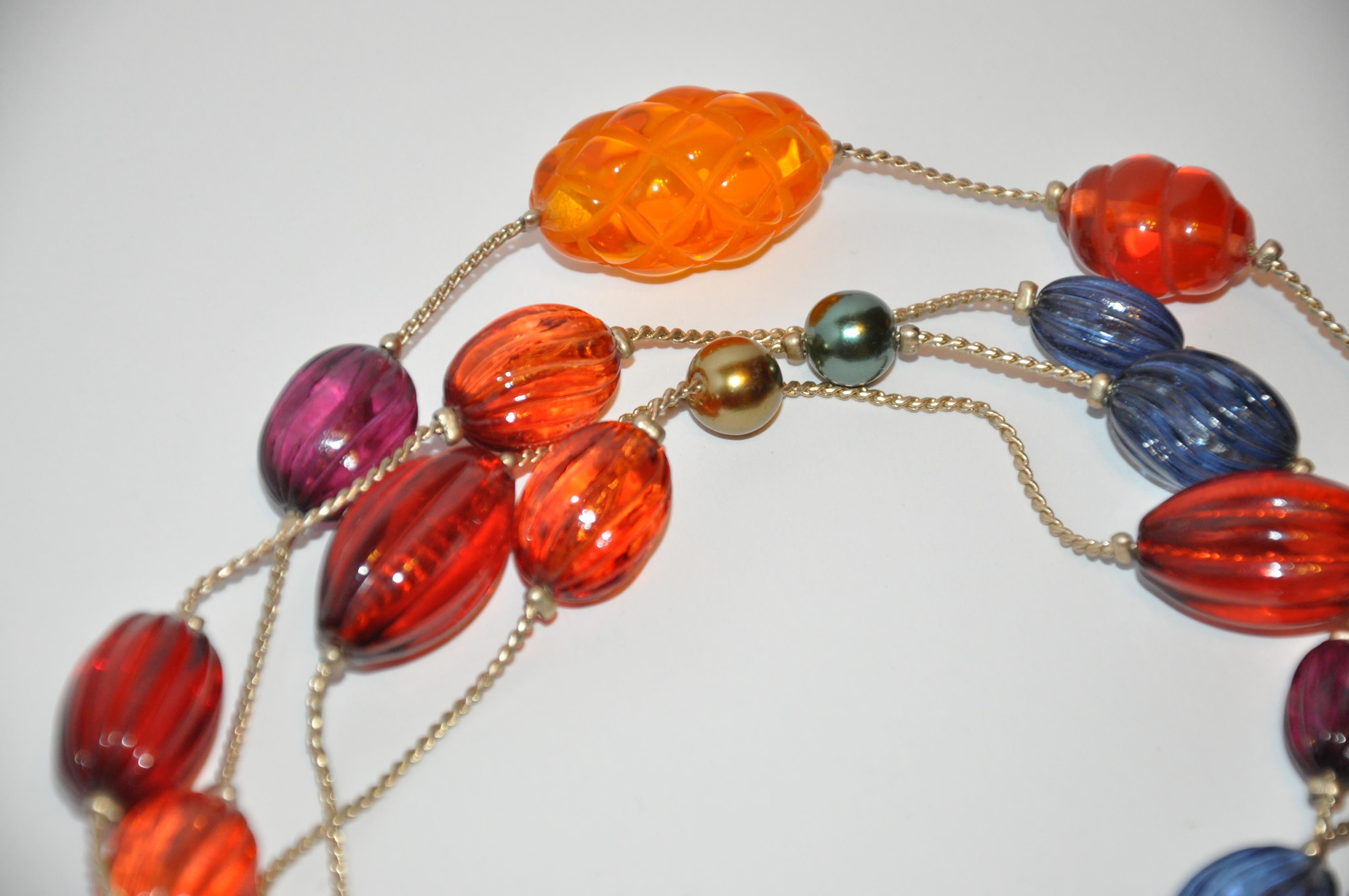 Yves Saint Laurent Extra-Long Multi-Color Etched Pour Glass Lucite Necklace 3