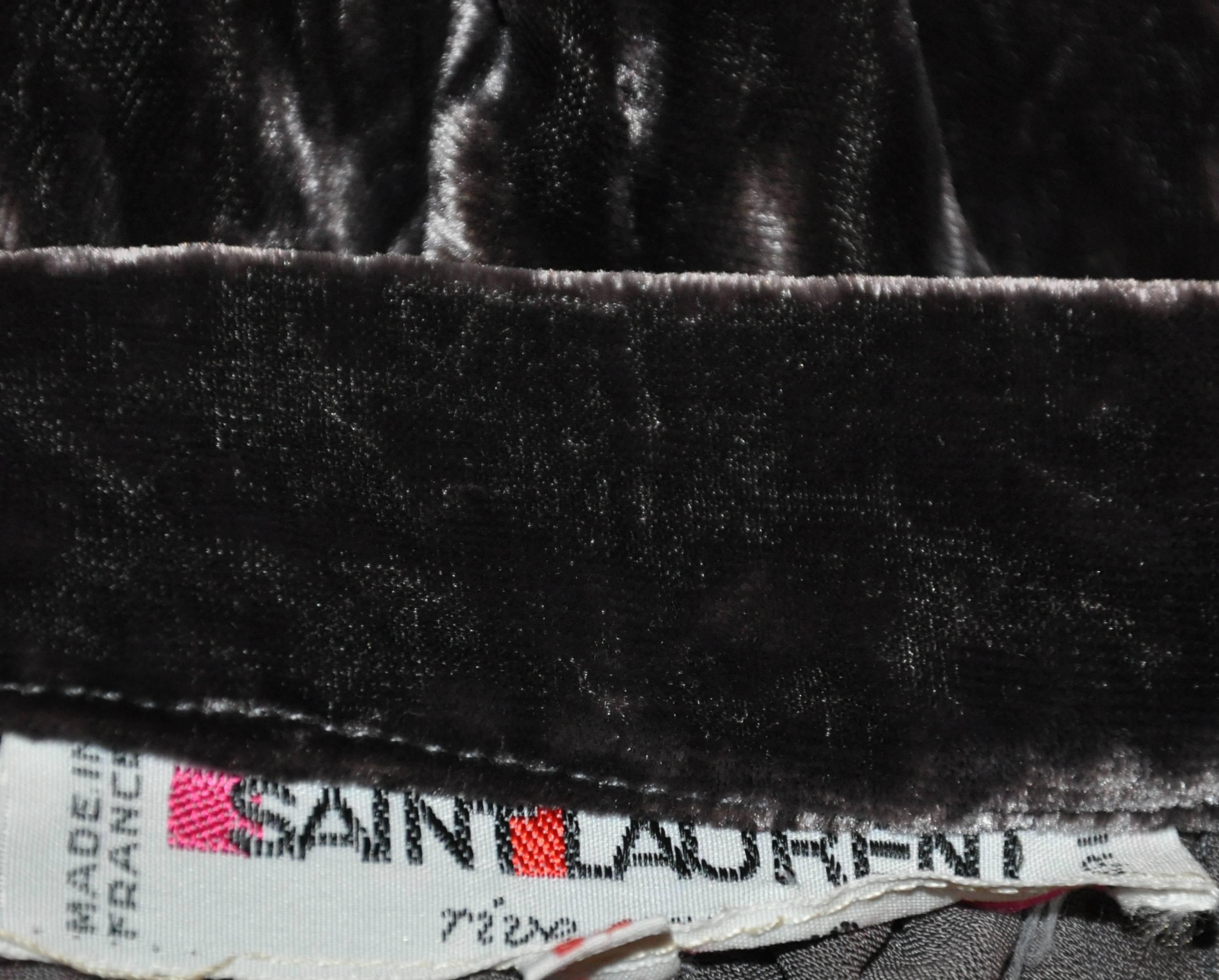 Black Yves Saint Laurent Crushed Brown Velvet Flared Accordion Maxi Skirt