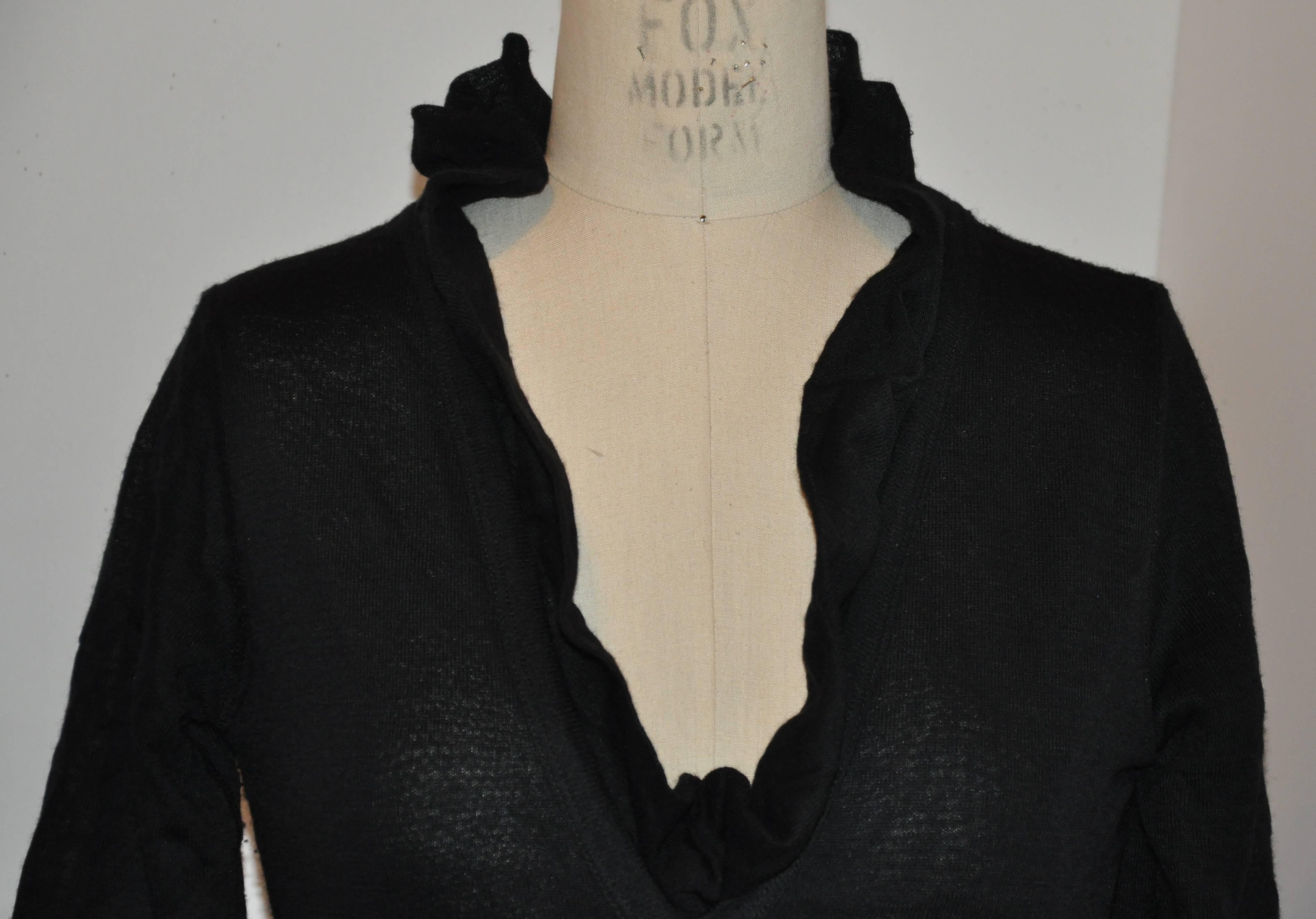 Jean Paul Gaultier Double-Layered Black Wool Jersey Ruffled Dress In Good Condition For Sale In New York, NY