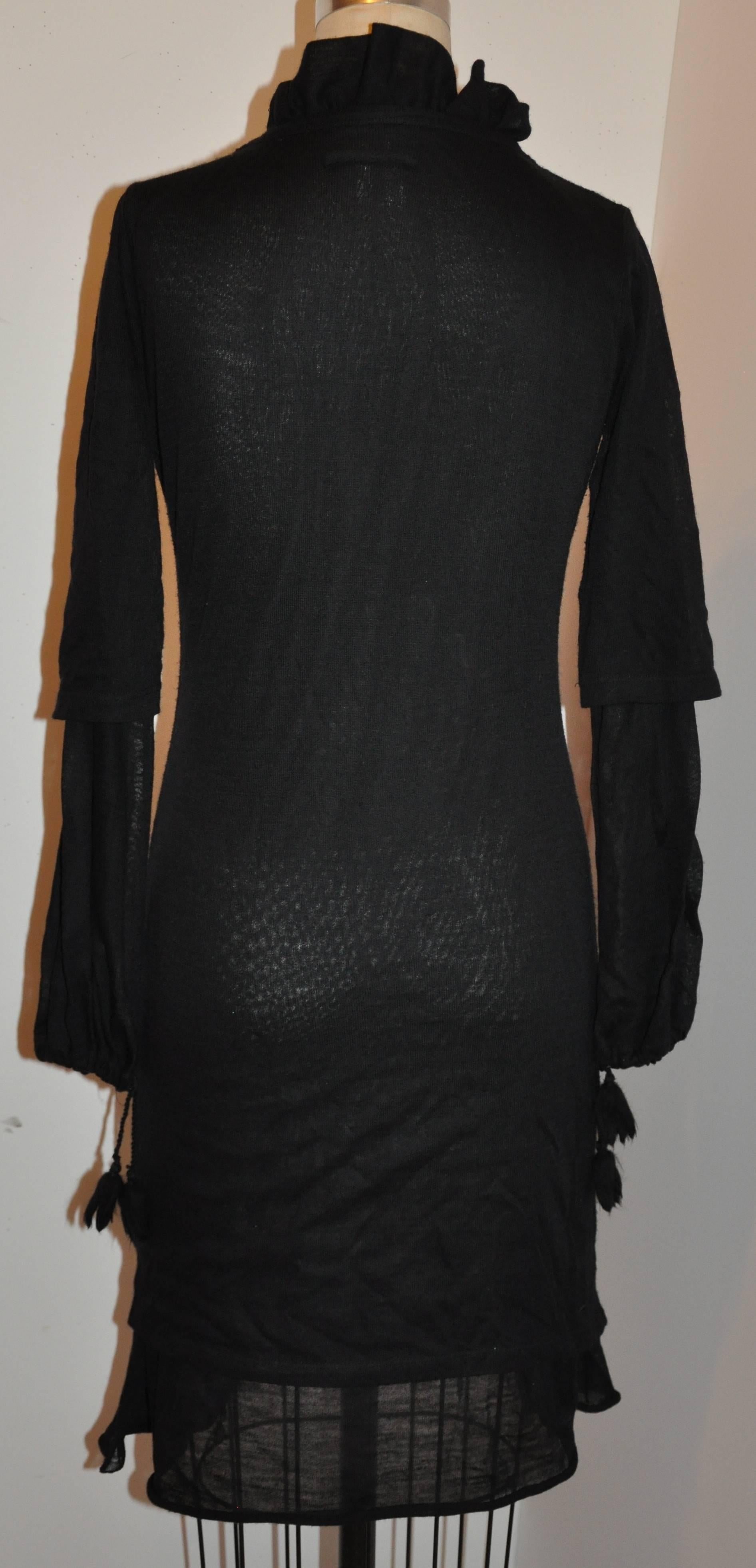 Jean Paul Gaultier Double-Layered Black Wool Jersey Ruffled Dress For Sale 1