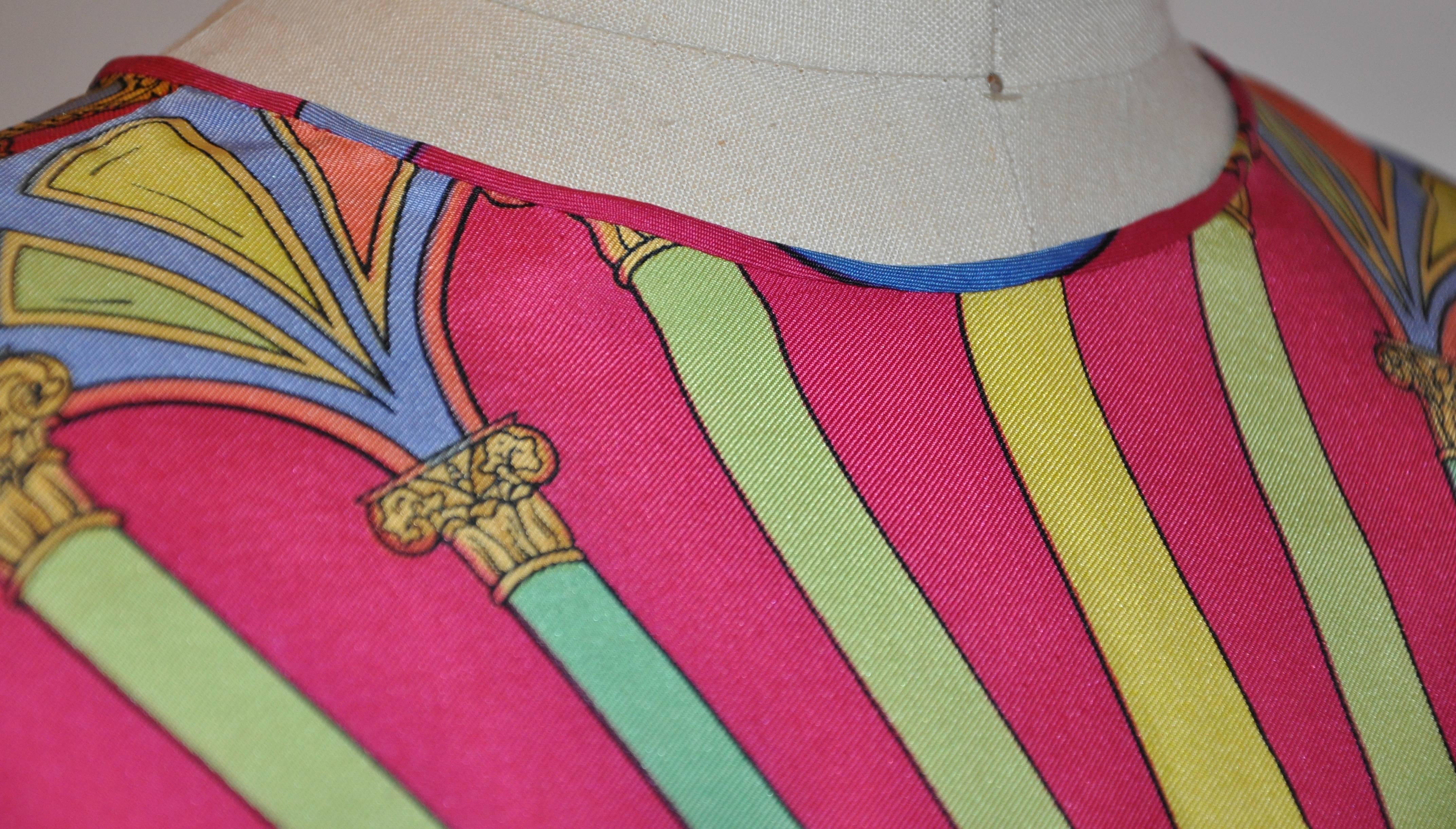 Donna Top pullover in seta multicolore con orlo a smerlo in vendita
