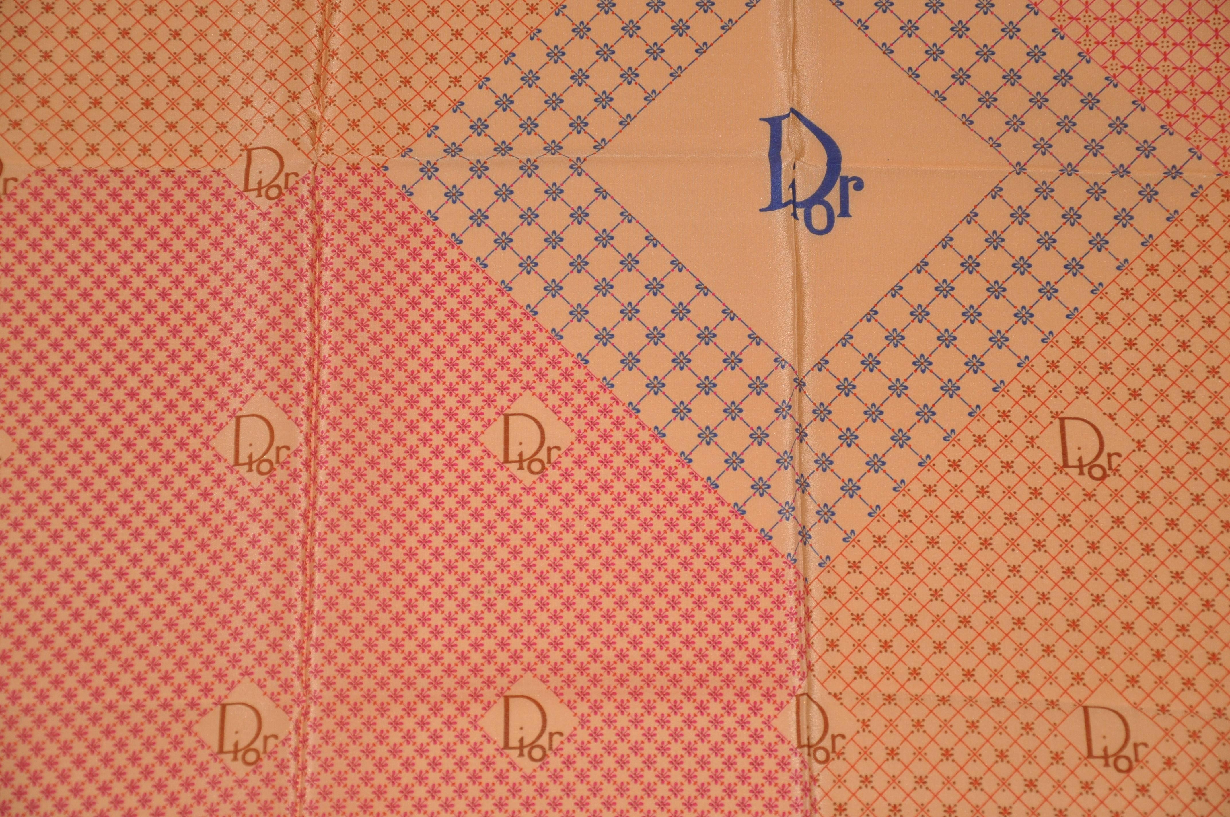           Christian Dior wonderfully detailed multi-signature logo silk scarf measures 29