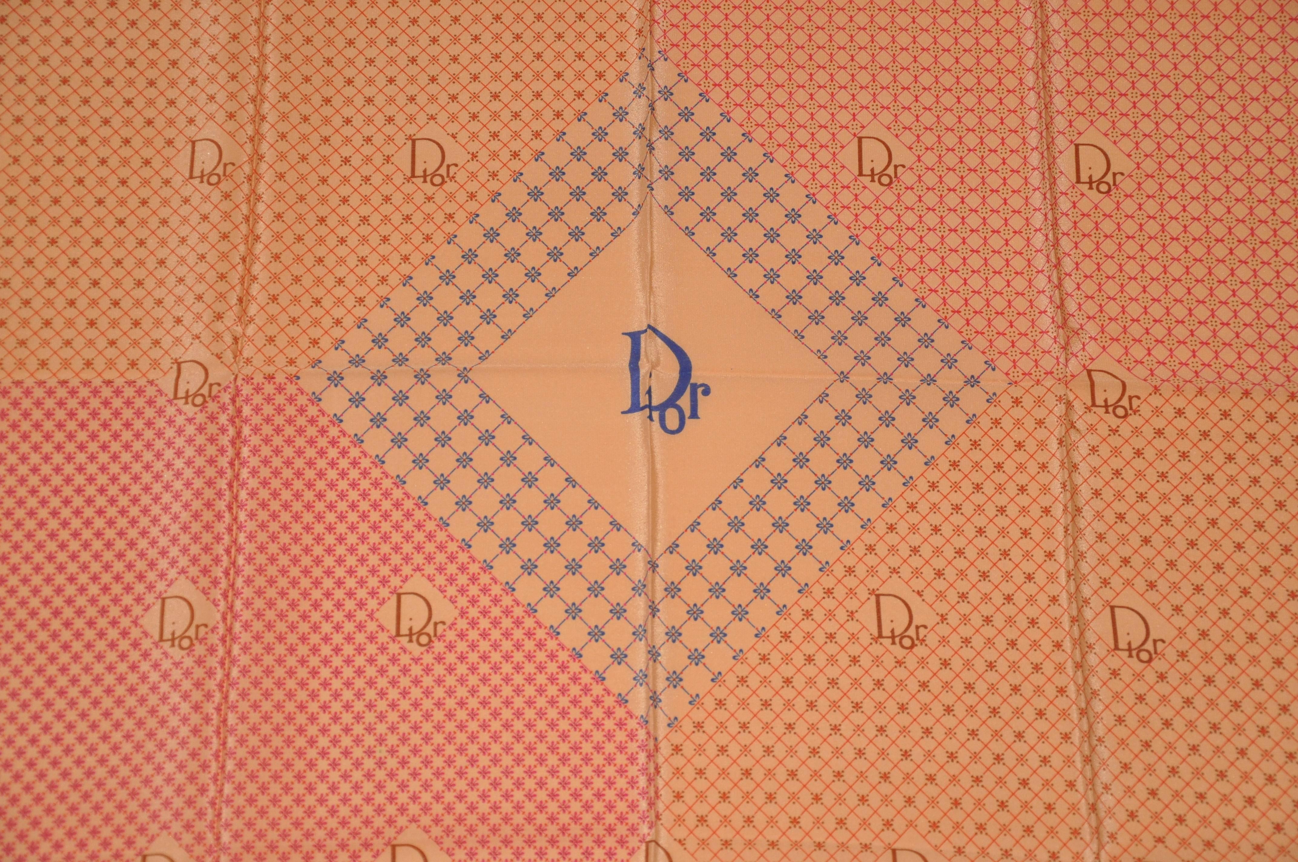 Orange Christian Dior Multi-Signature Logo Silk Scarf For Sale
