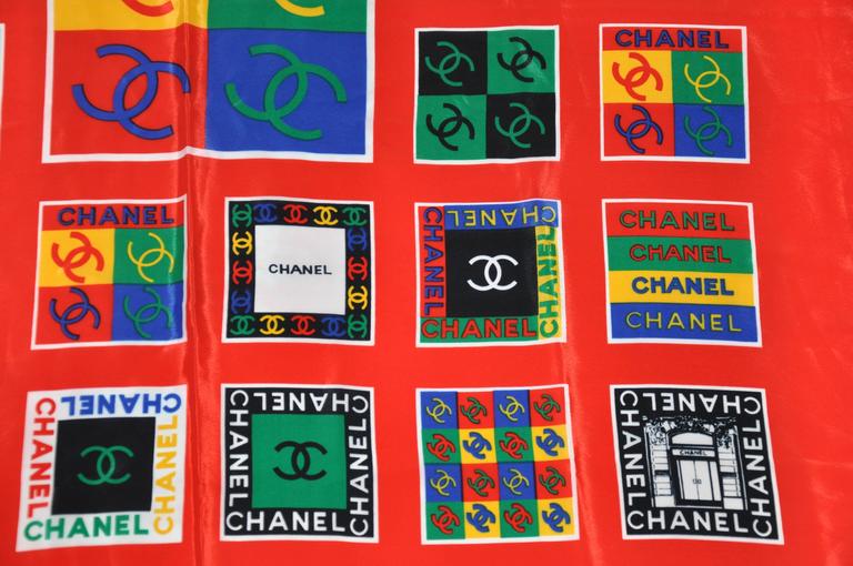 Chanel Multi-Color Signature Logo Silk Scarf at 1stDibs
