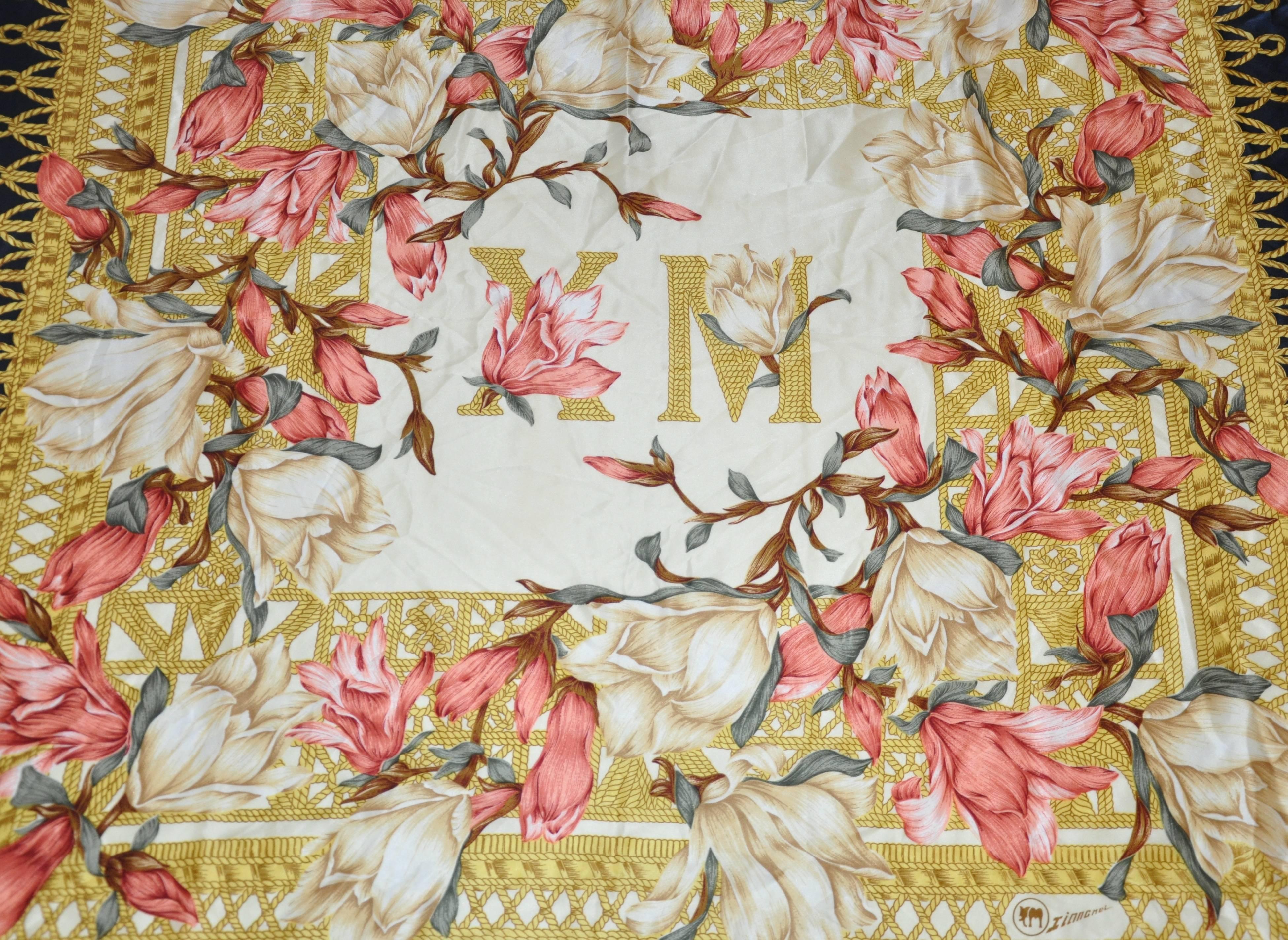 Iinngmel Large Floral Print Silk Scarf In Good Condition For Sale In New York, NY