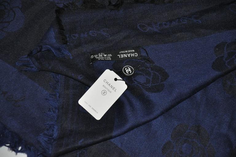 Chanel Huge Limited Edition Navy Silk and Wool Challis with Fringe ...