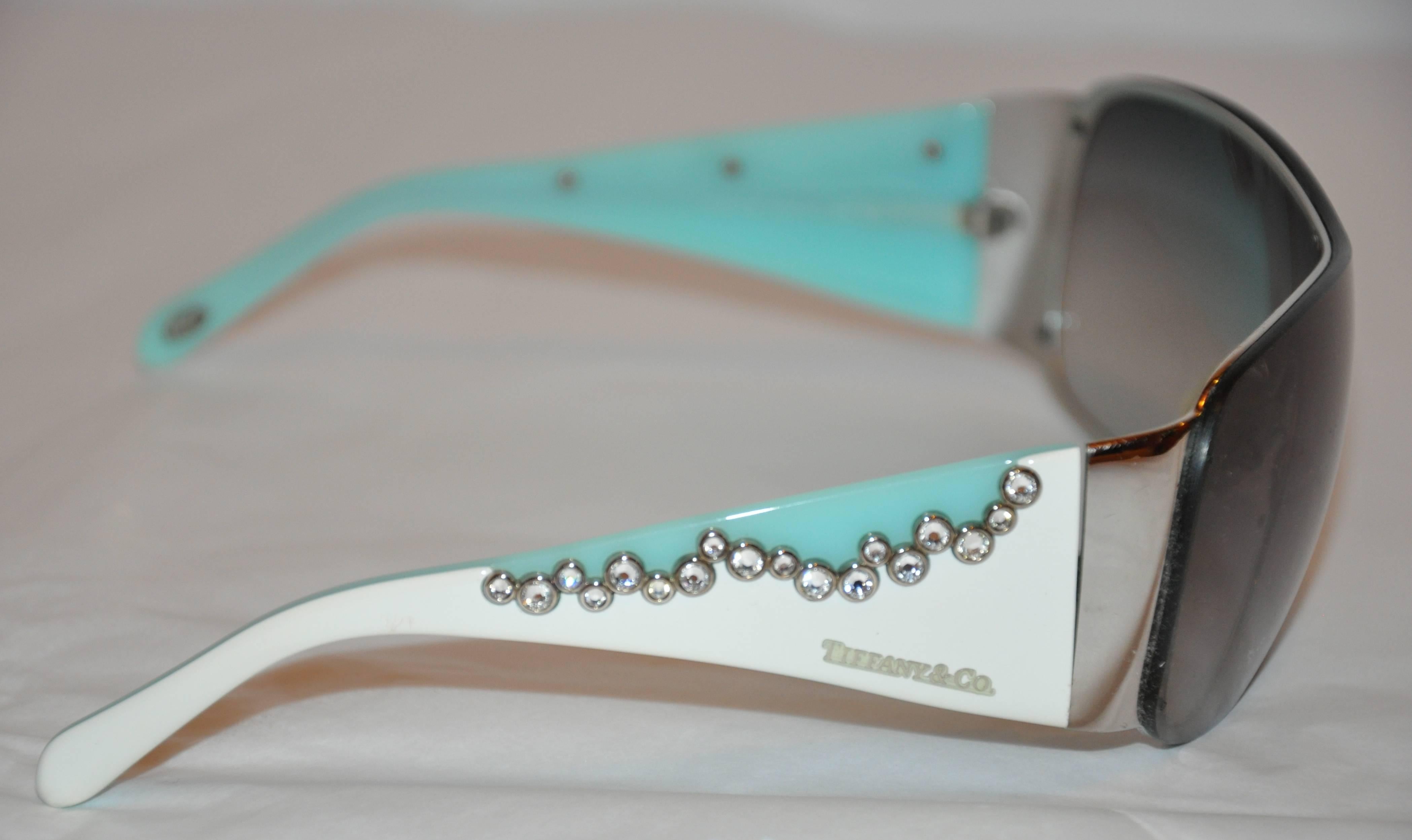 Gray Tiffany & Co Signature Turquoise with Multi-Rhinestones Huge Sunglasses 