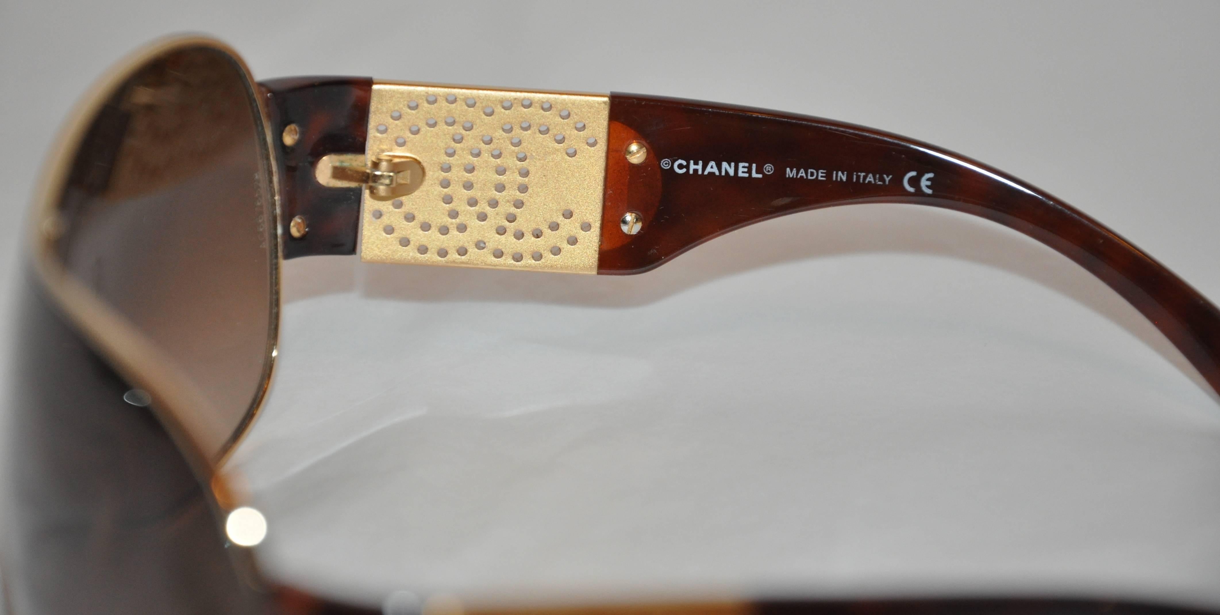 Brown Chanel Bold Tortoise Shell with Gold Hardware Sunglasses