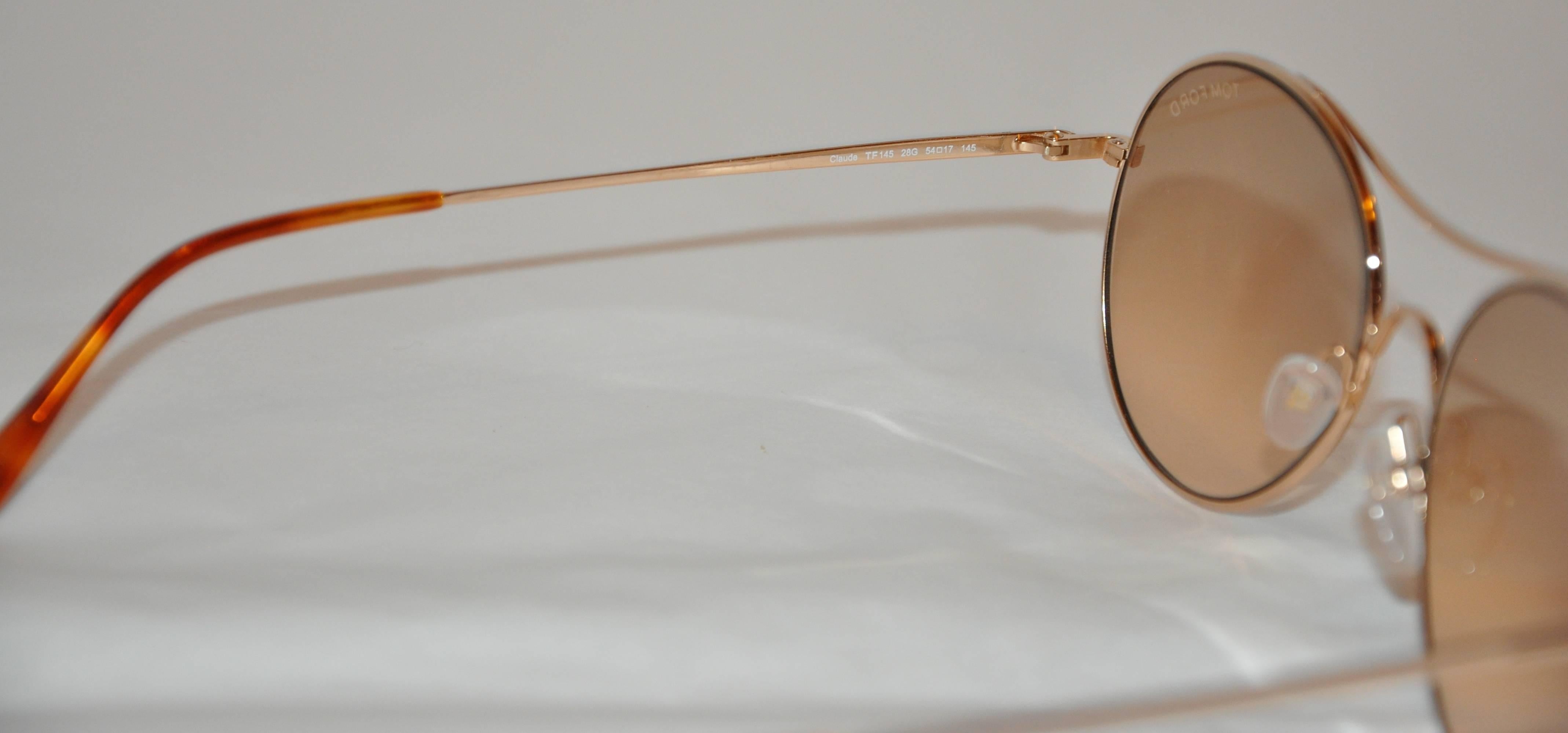 Brown Tom Ford Gold Hardware Sunglass Frame For Sale