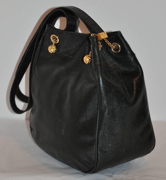 Bottega Textured Black Calfskin with Gold Hardware Shoulder Bag