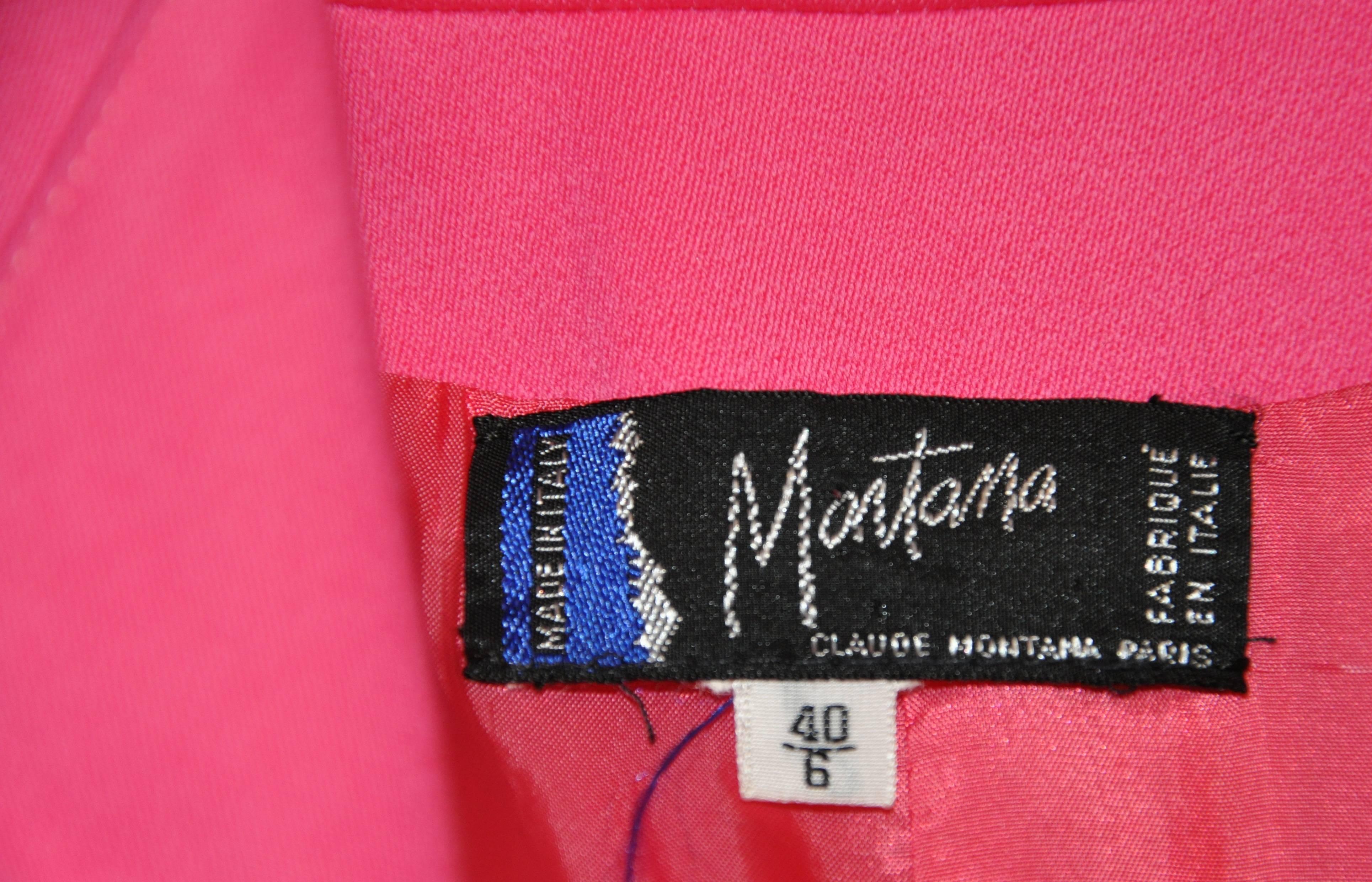 Rose Claude Montana - Veste fuchsia audacieuse à fermeture éclair sur le devant en vente