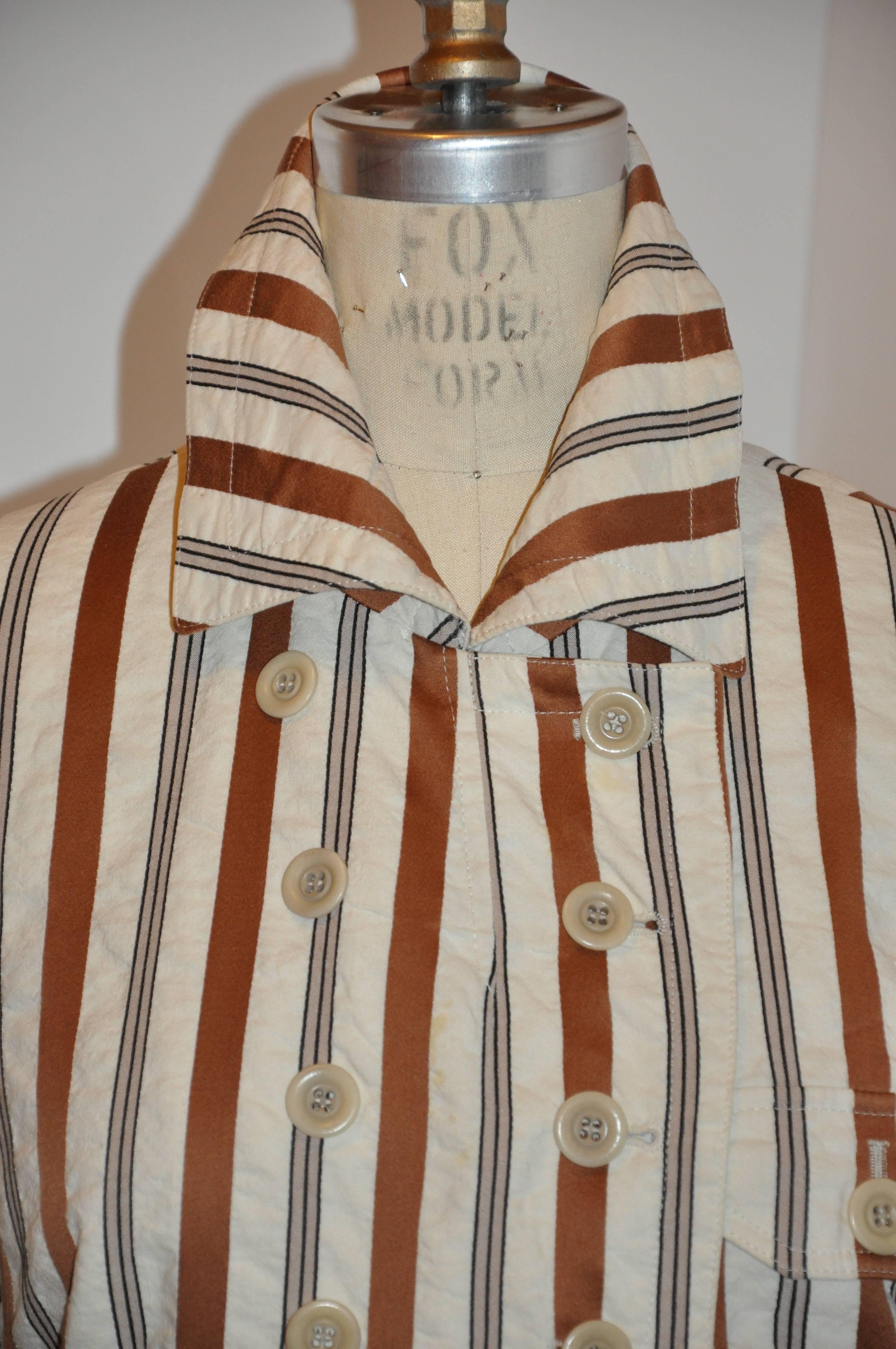 Women's Dries Van Noten Shades of Beige Silk Stripe Double-Breasted Jacket