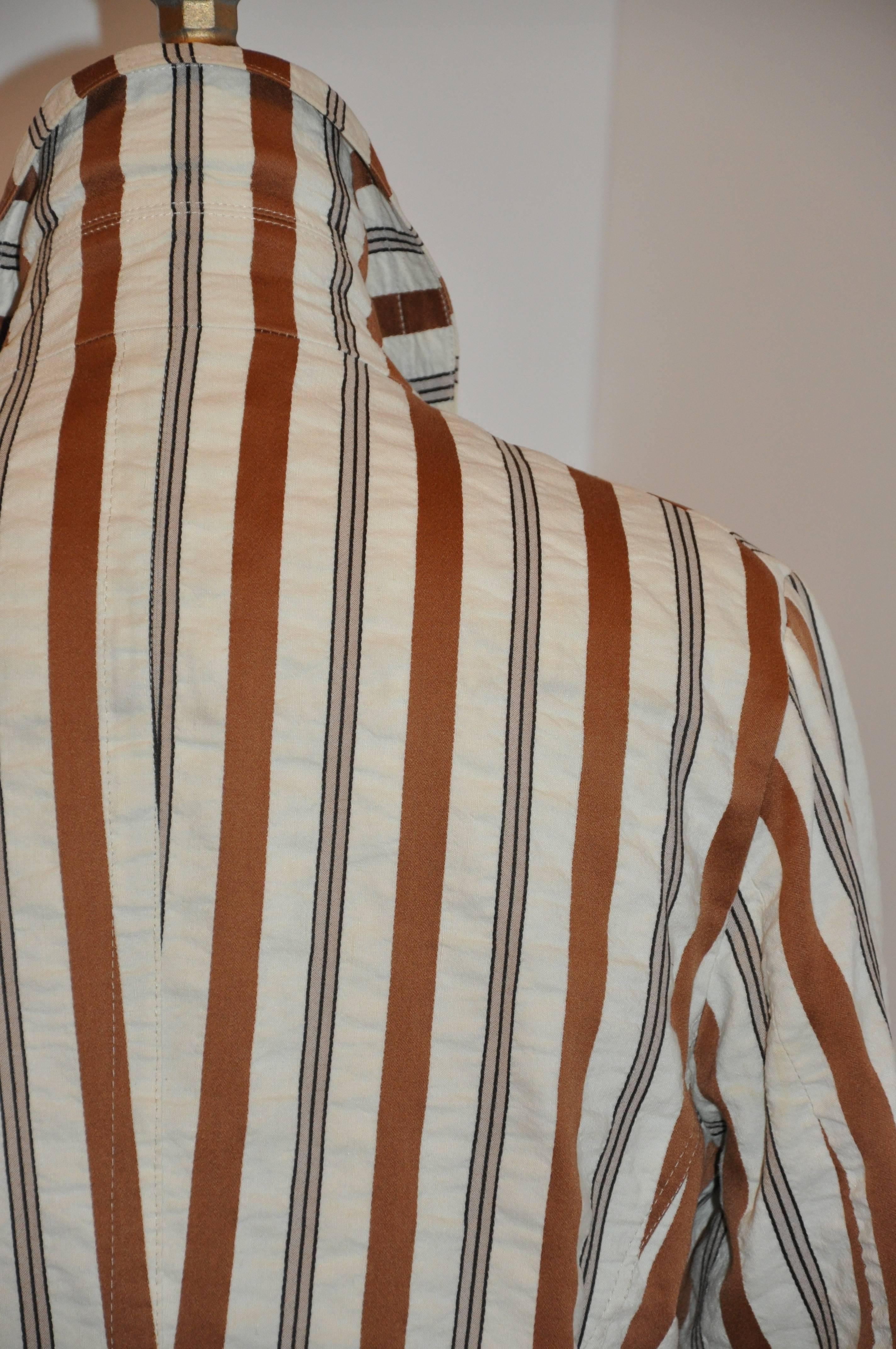 Dries Van Noten Shades of Beige Silk Stripe Double-Breasted Jacket 2