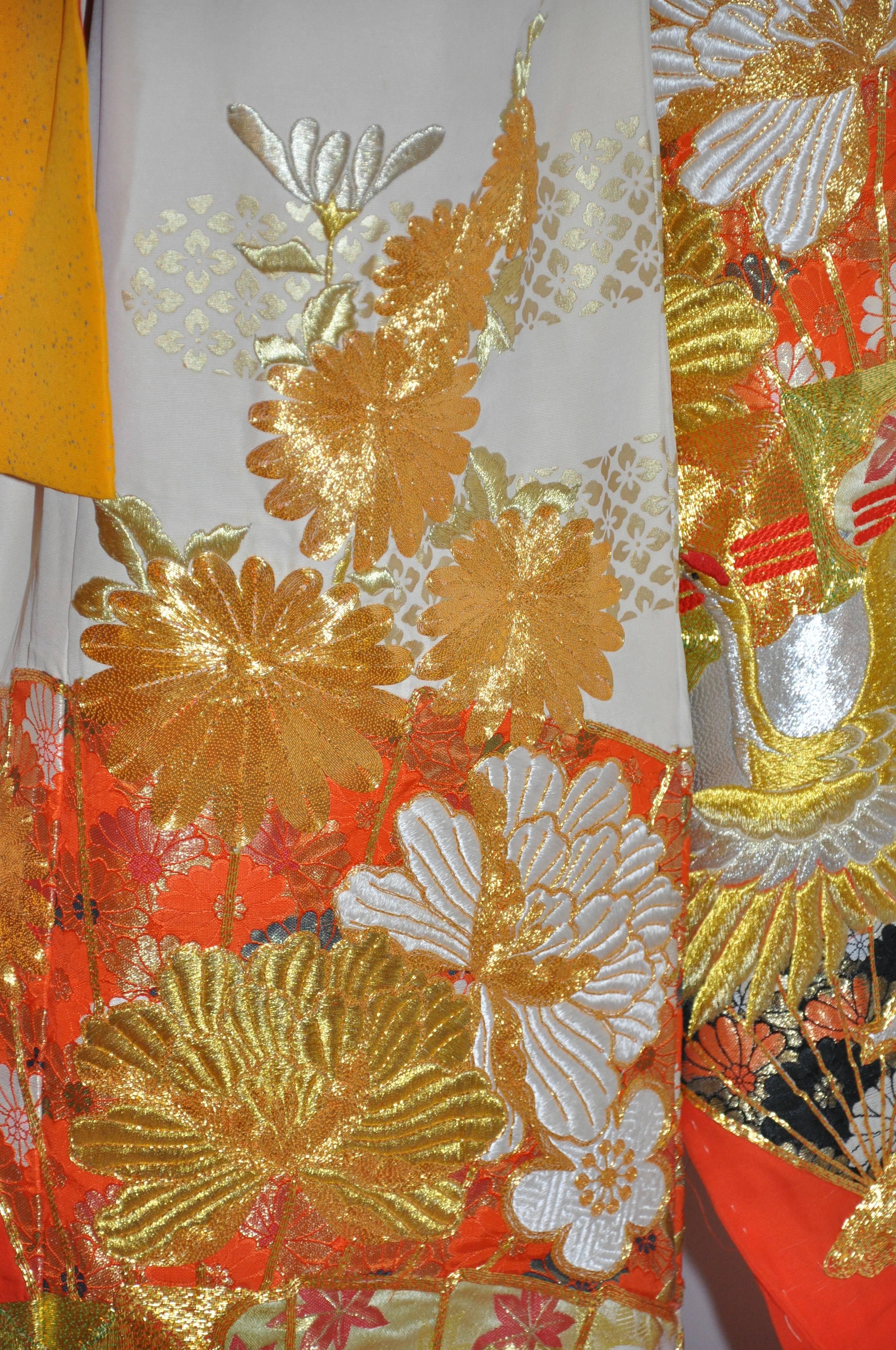 Multi-Color Embroidered Brocade Ceremonial Japanese Kimono 1