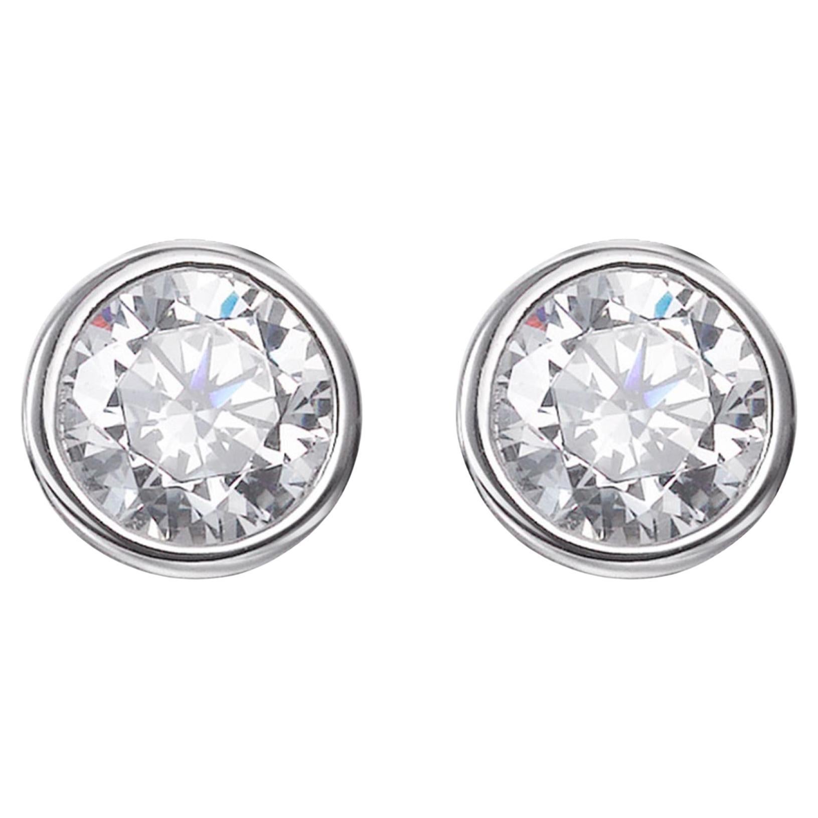 1.53ct Rub Over Set Cubic Zirconia Stud Earrings in Rhodium Plated Silver For Sale