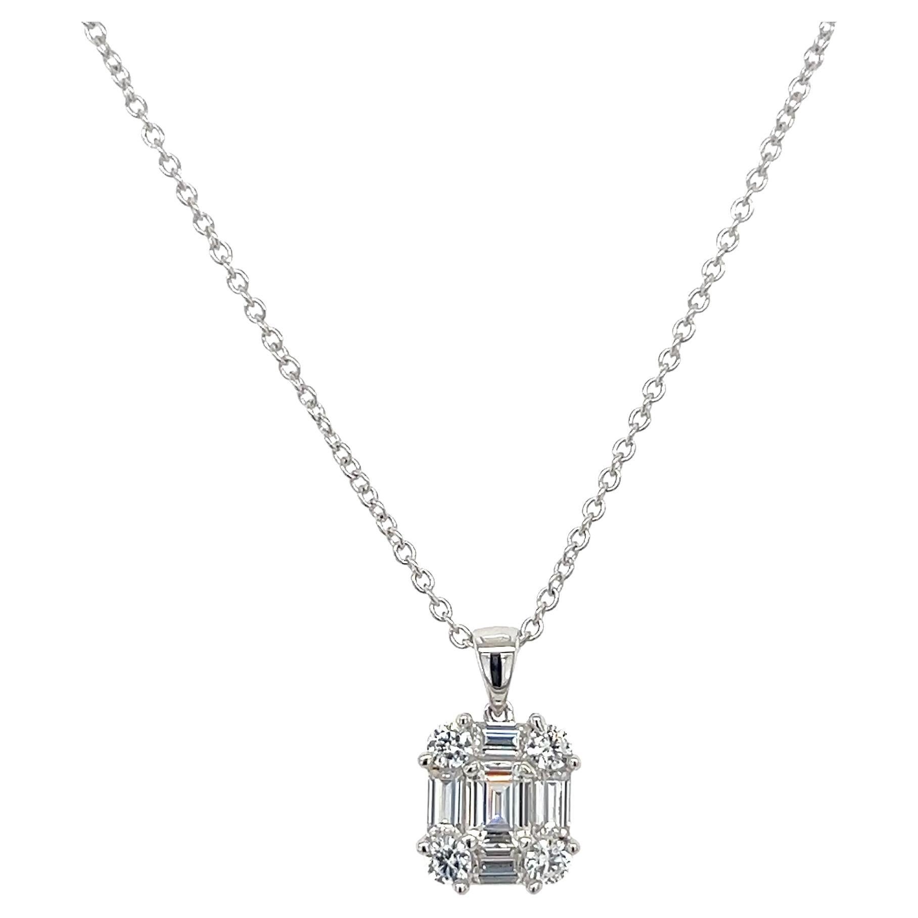 1.37 Carat Cubic Zirconia Sterling Silver Baguette & Round Cut Pendant Necklace