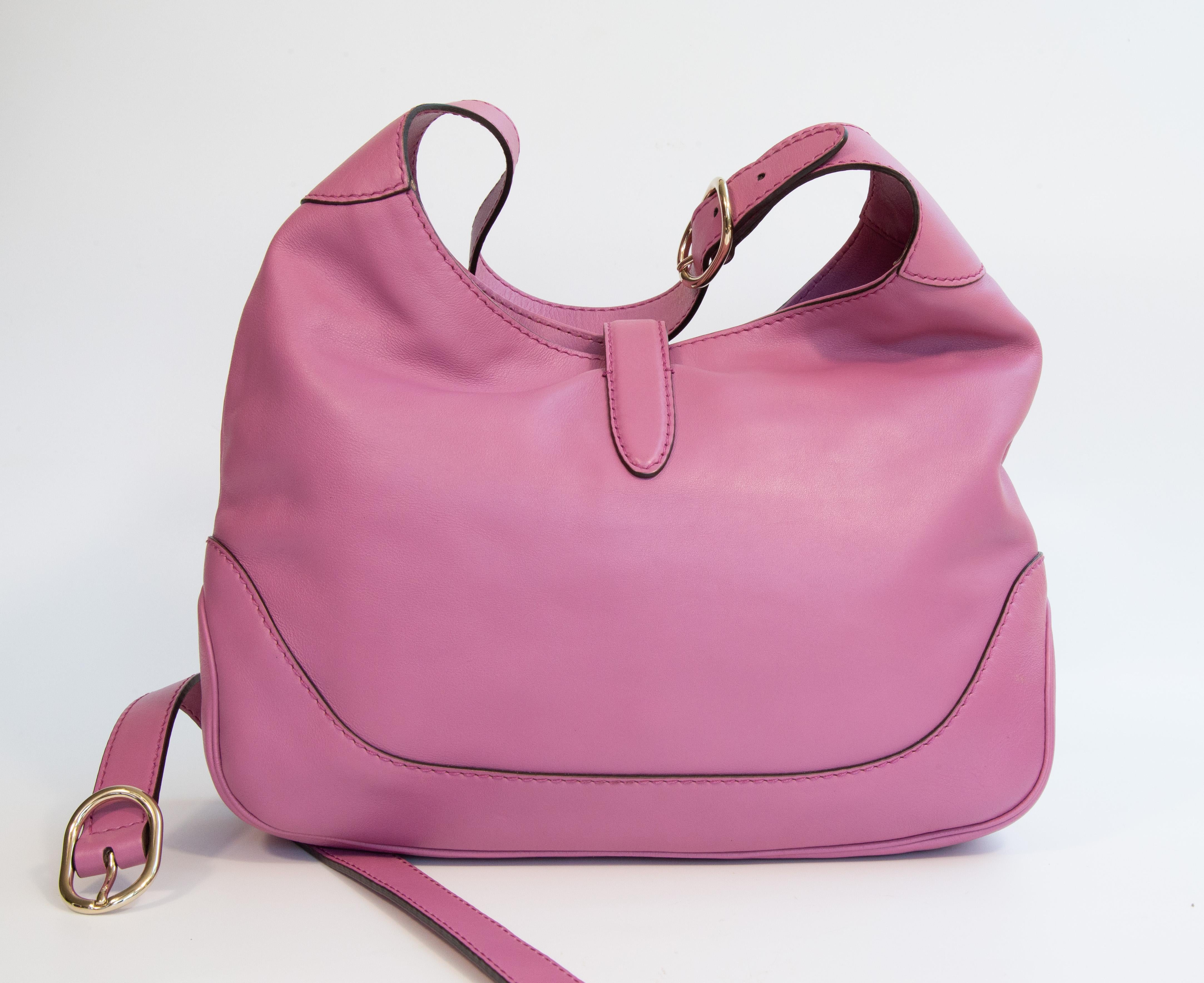 2000er Gucci Jackie Rosa Leder Schulter Umhängetasche im Zustand „Hervorragend“ im Angebot in Arnhem, NL