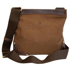Used 2000s Prada Brown Canvas and Leather Crossbody Bag