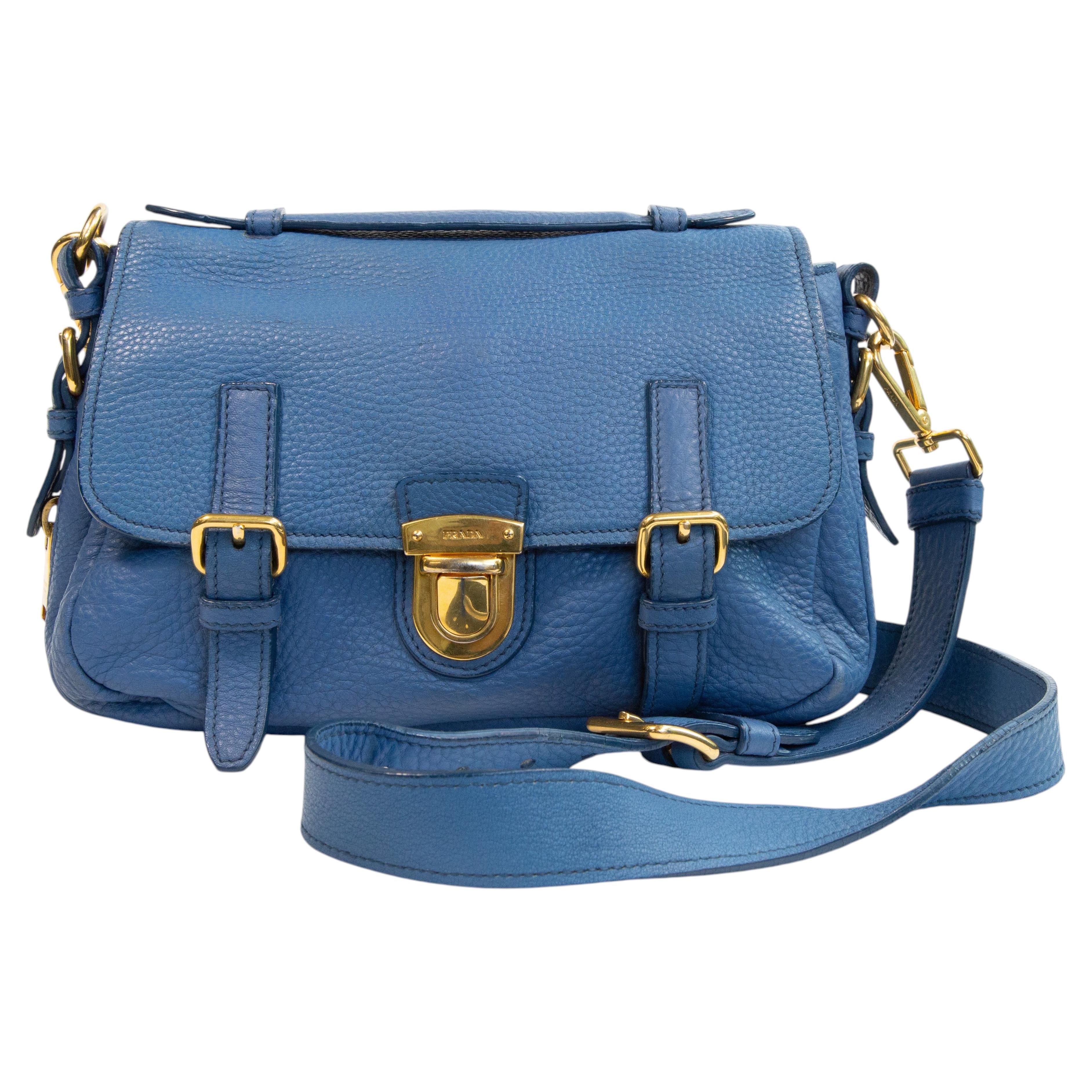 2000s Prada Blue Leather 2- Way Bag